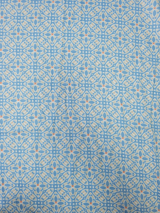 Pale Blue Damask Tile Print Cotton