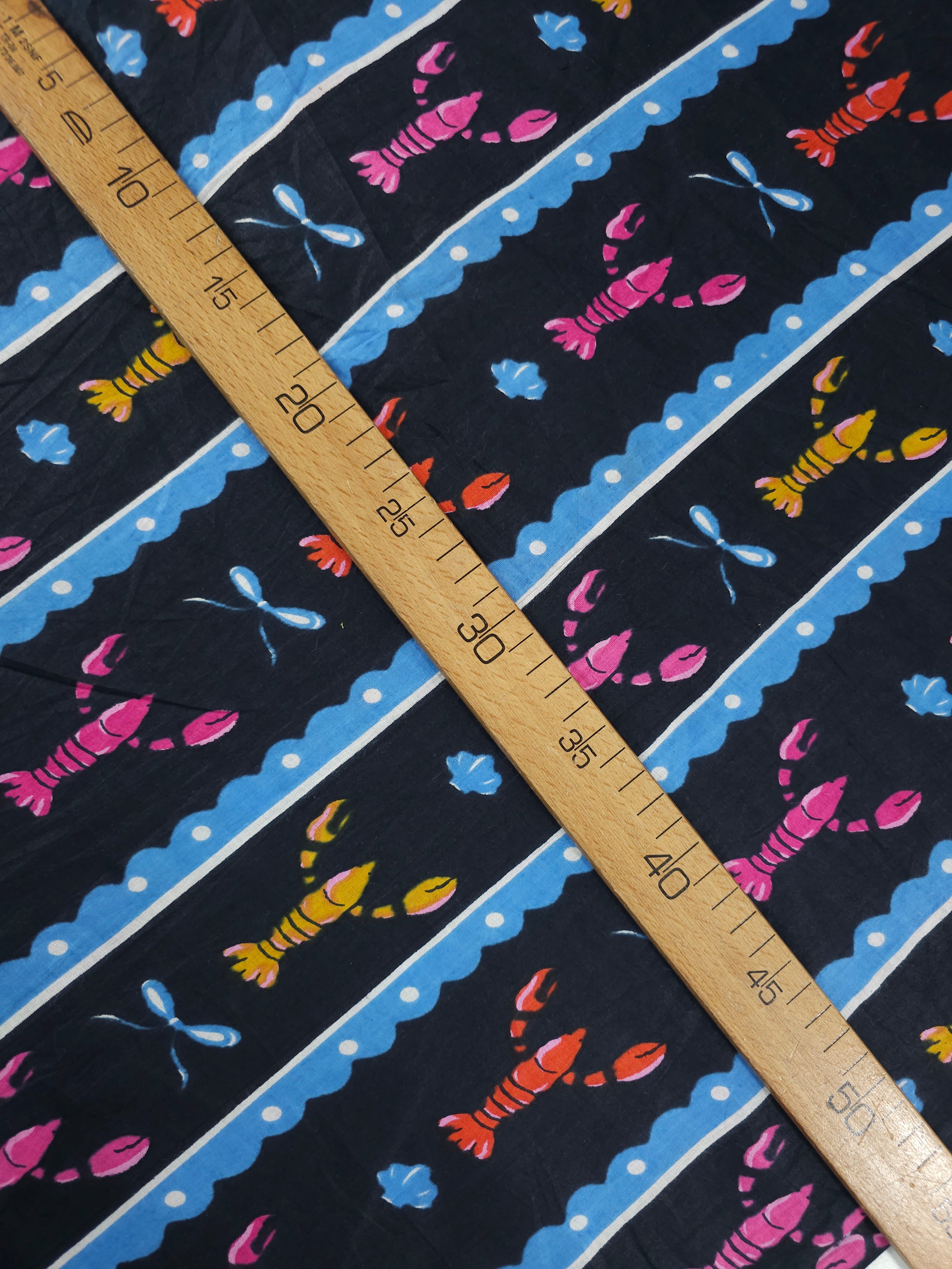 Dark Navy Lobster Stripe Cambric Cotton