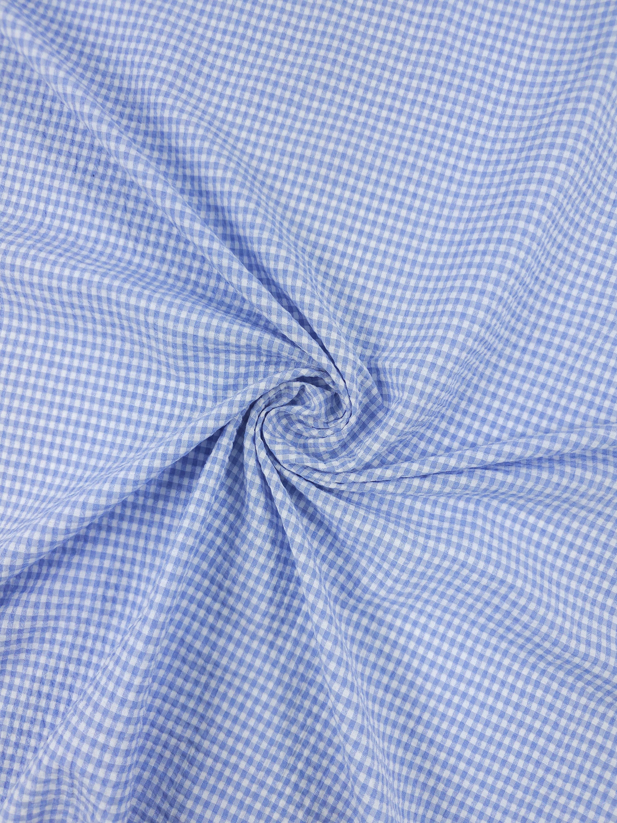 Baby Blue/White Mini Gingham Crinkle Cotton