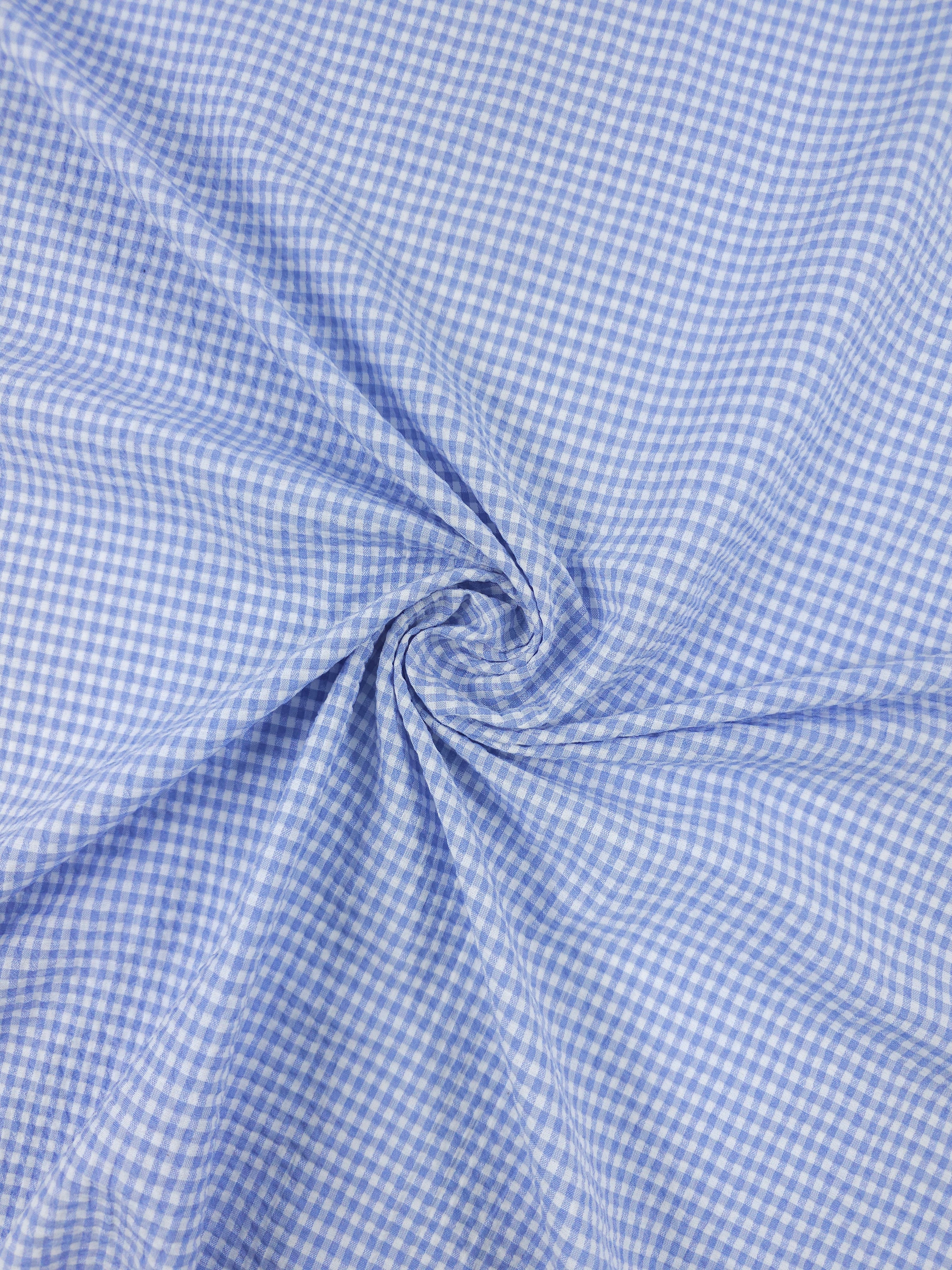 Baby Blue/White Mini Gingham Crinkle Cotton
