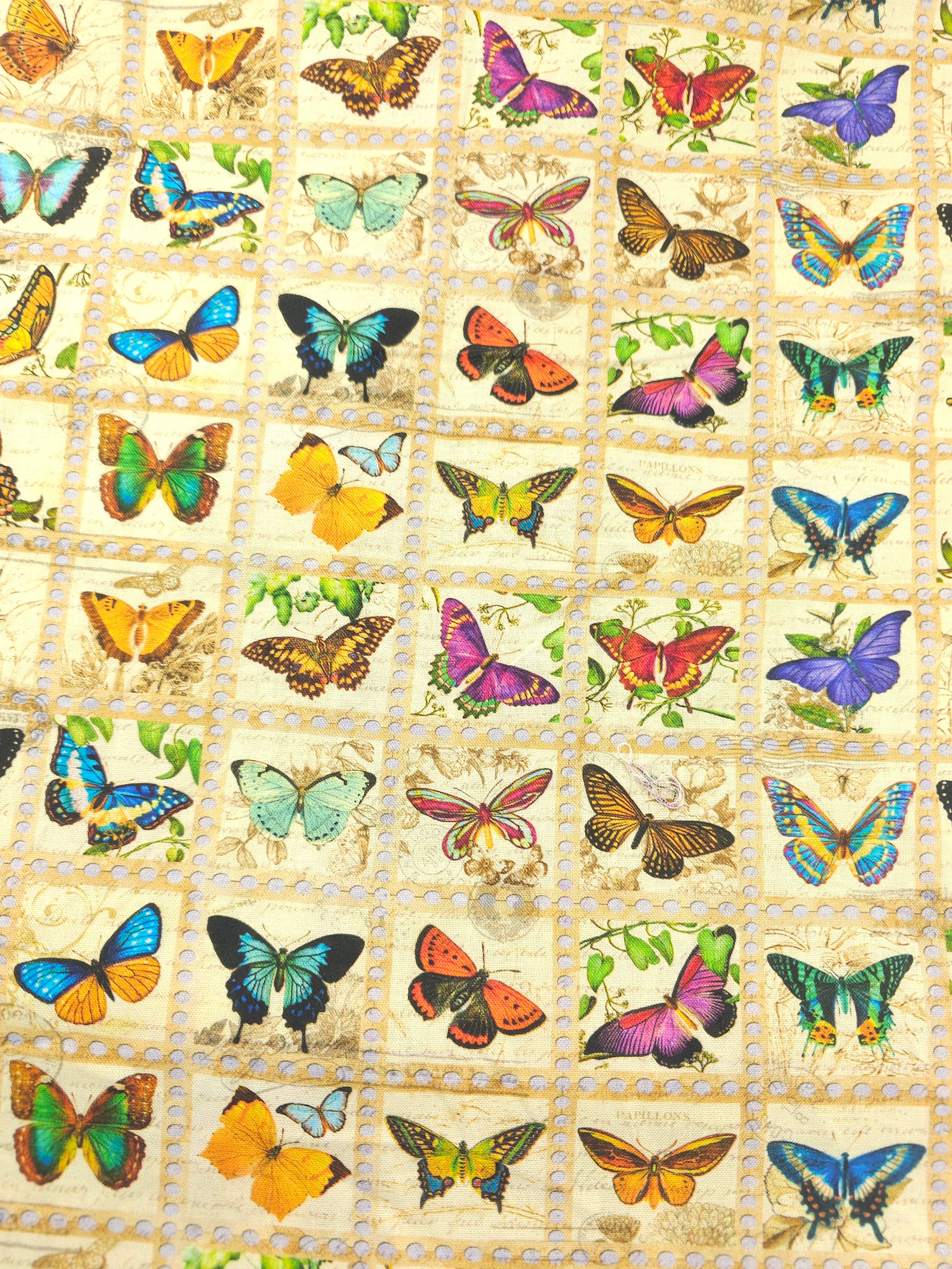 Butterfly Vintage stamp Cotton- 2.3m piece
