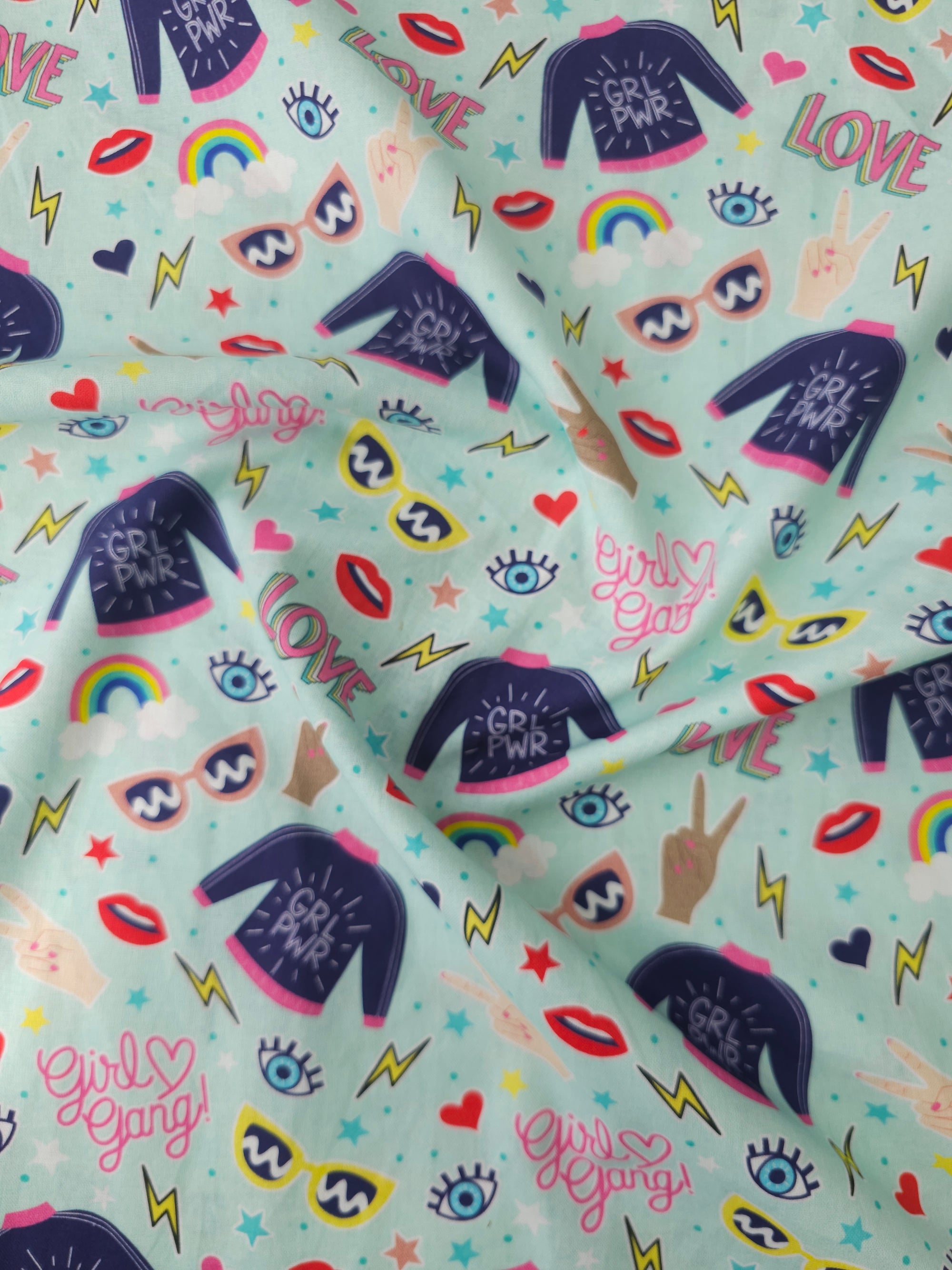 Minty Blue Girl Power 100% Cotton