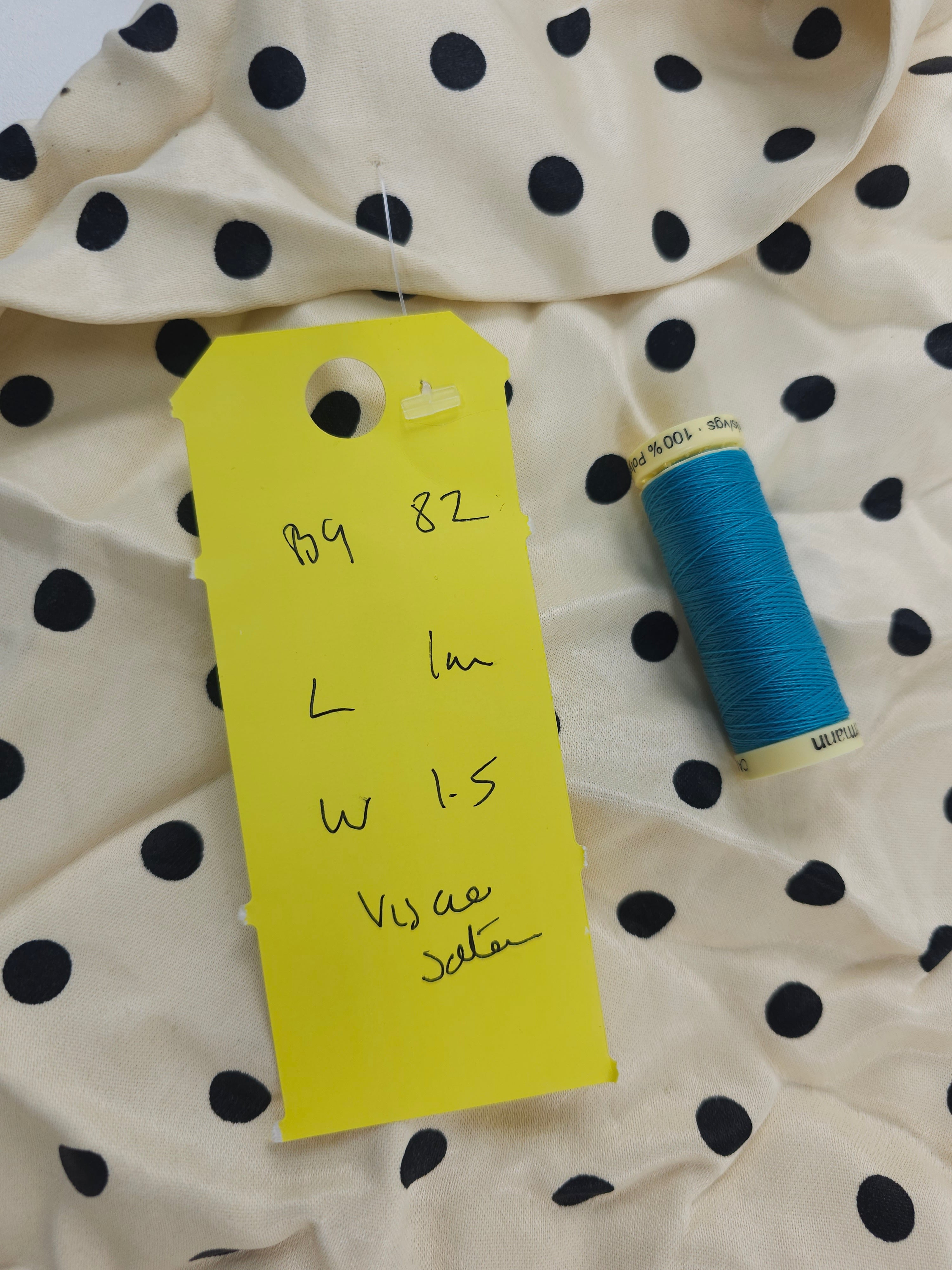 Cream polka Viscose sateen- 1m piece