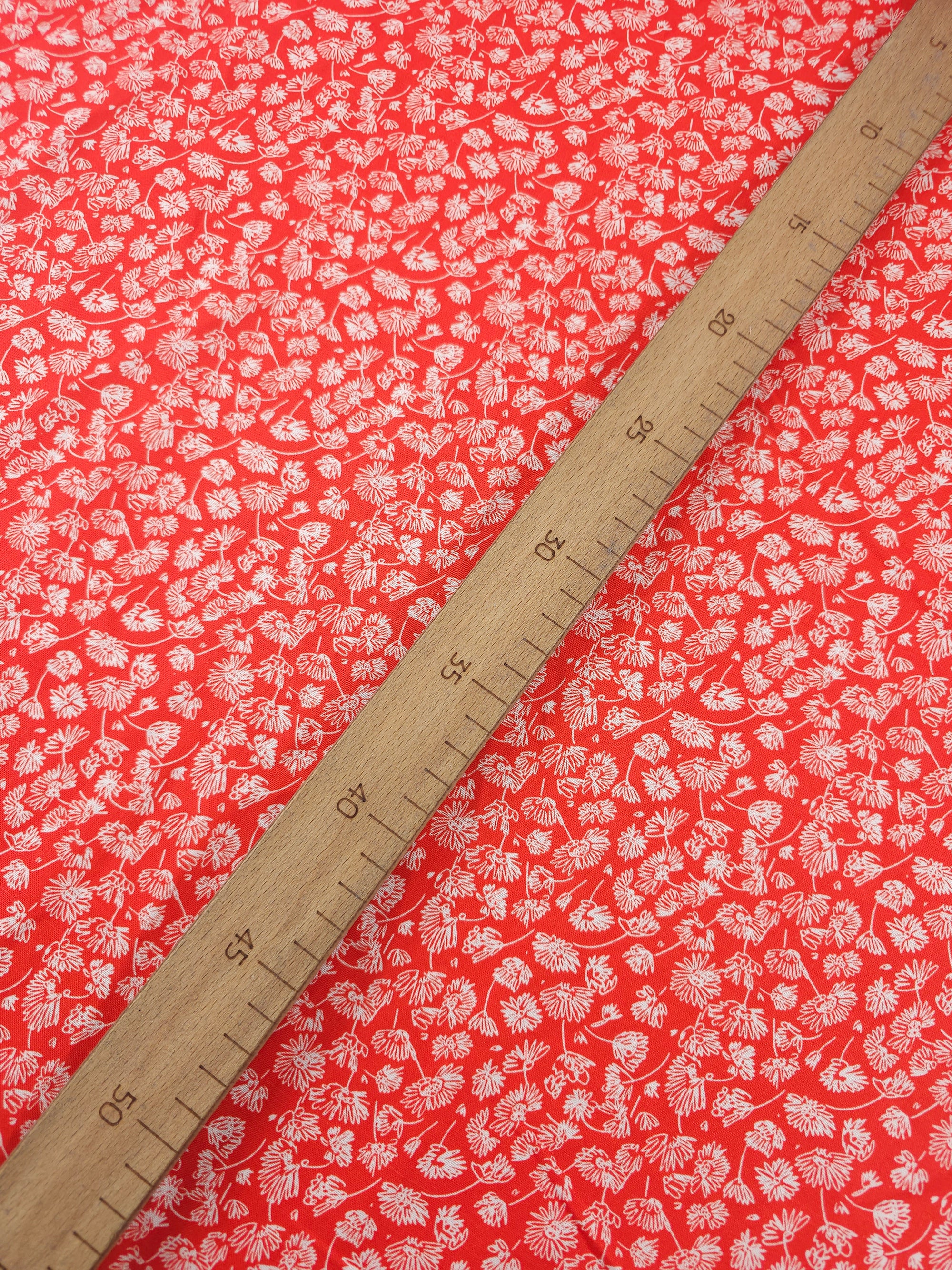 Red/White Sketch Floating Flower 100% Cotton - Free Spirit