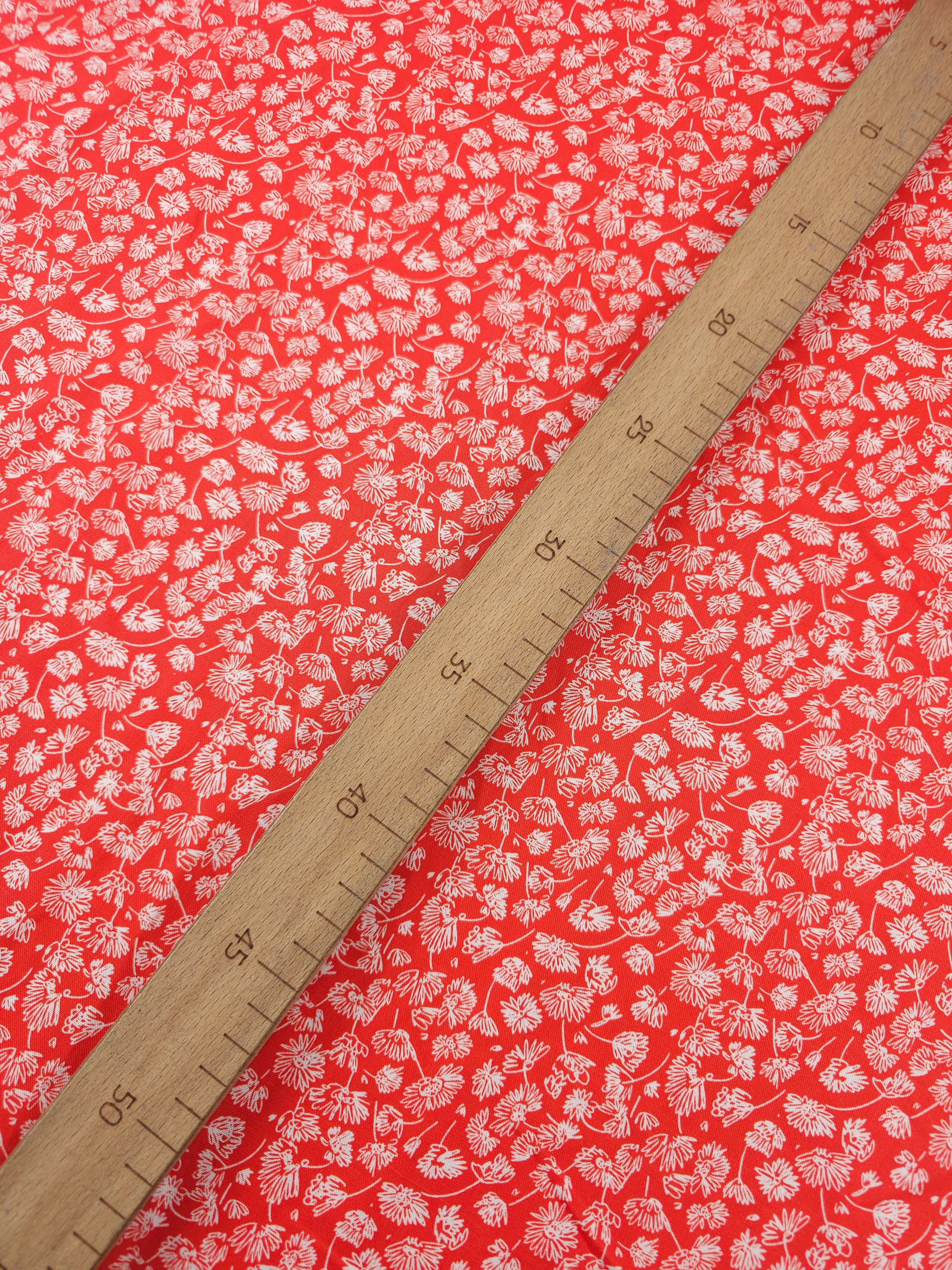 Red/White Sketch Floating Flower 100% Cotton - Free Spirit