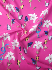  Magenta Pink Butterfly Floral Poly Satin Crepe