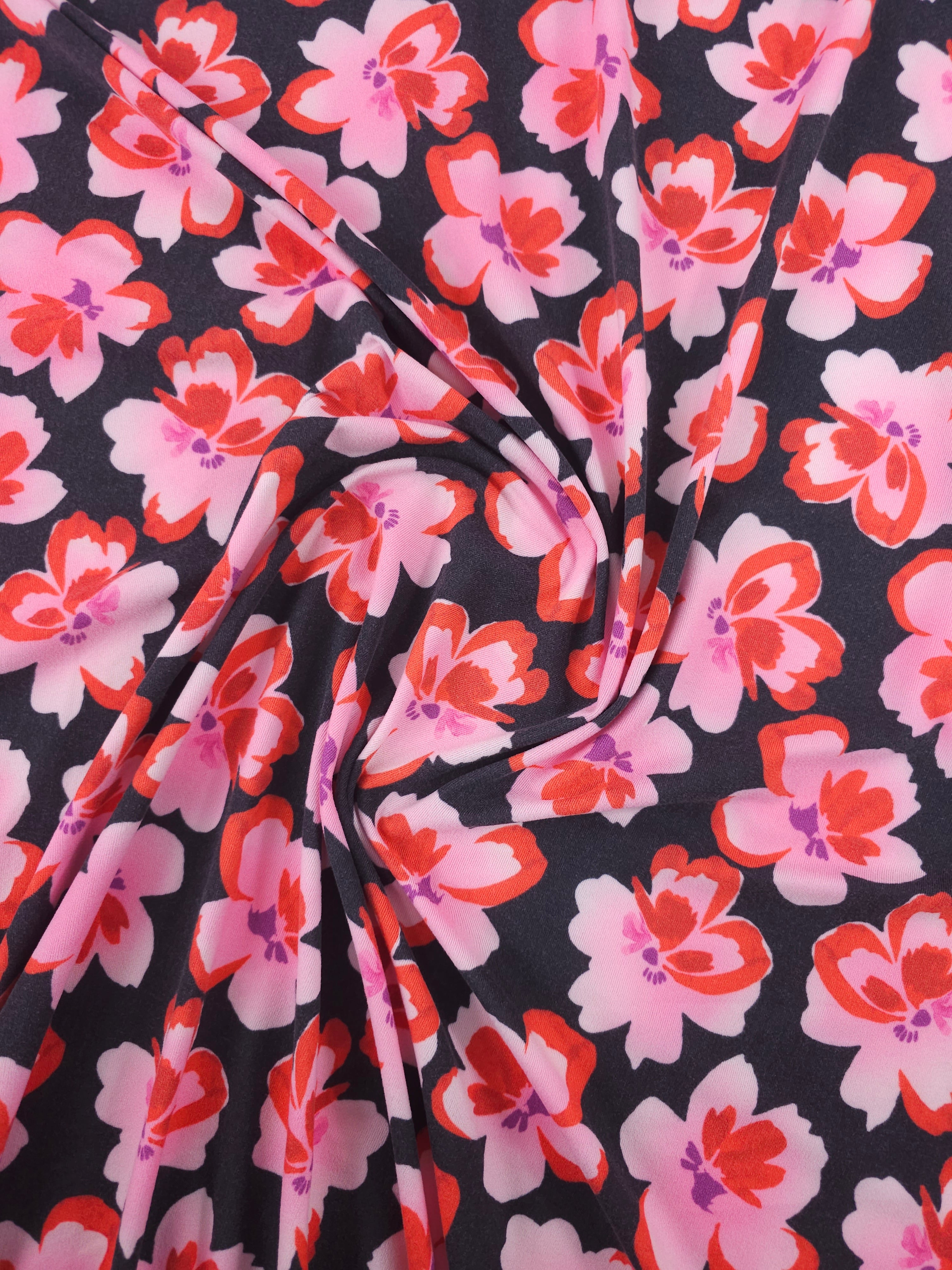 Red/Pink Floral Poly Jersey