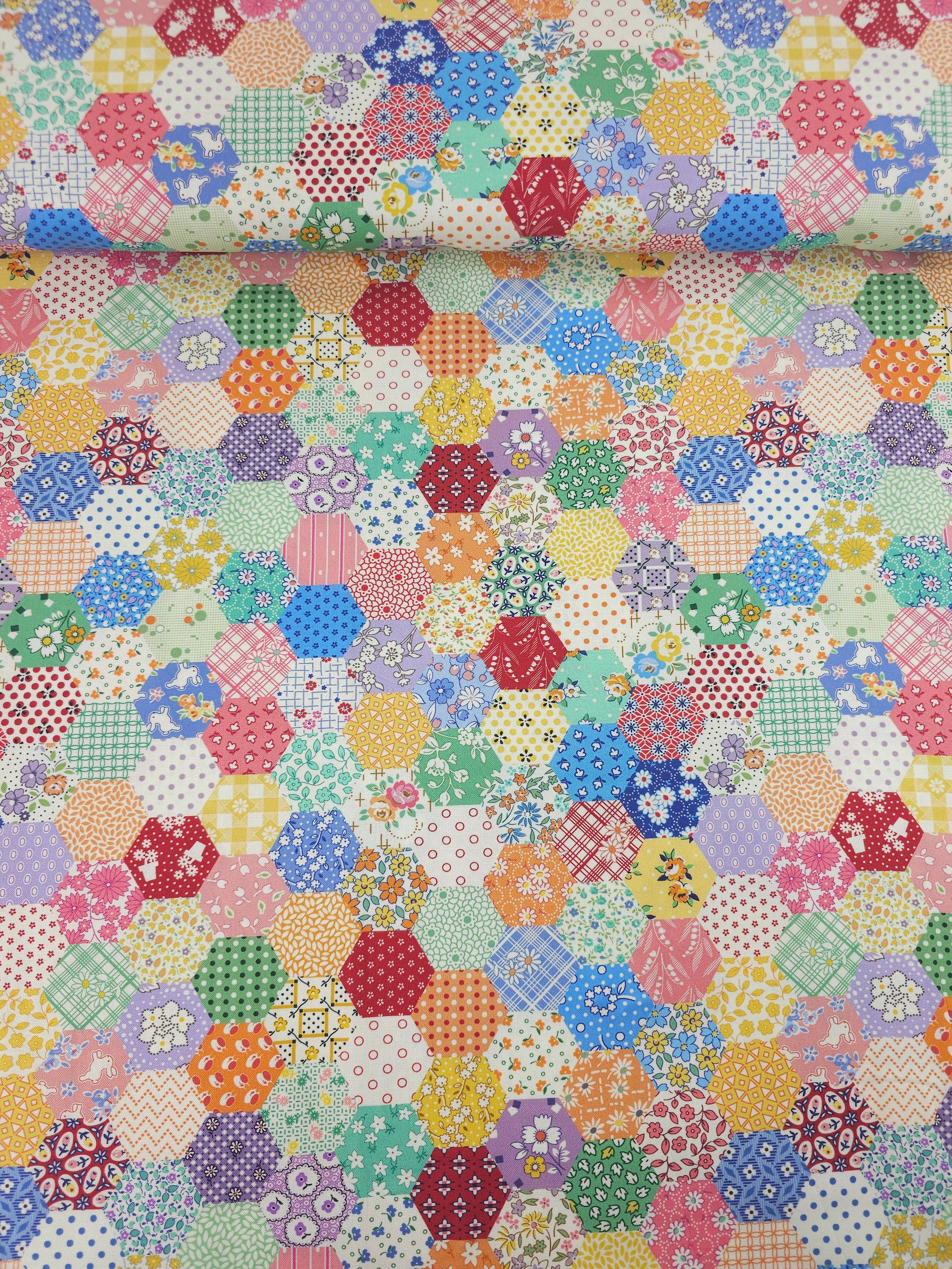 Spring Floral Patchwork Hexagons 100% Cotton