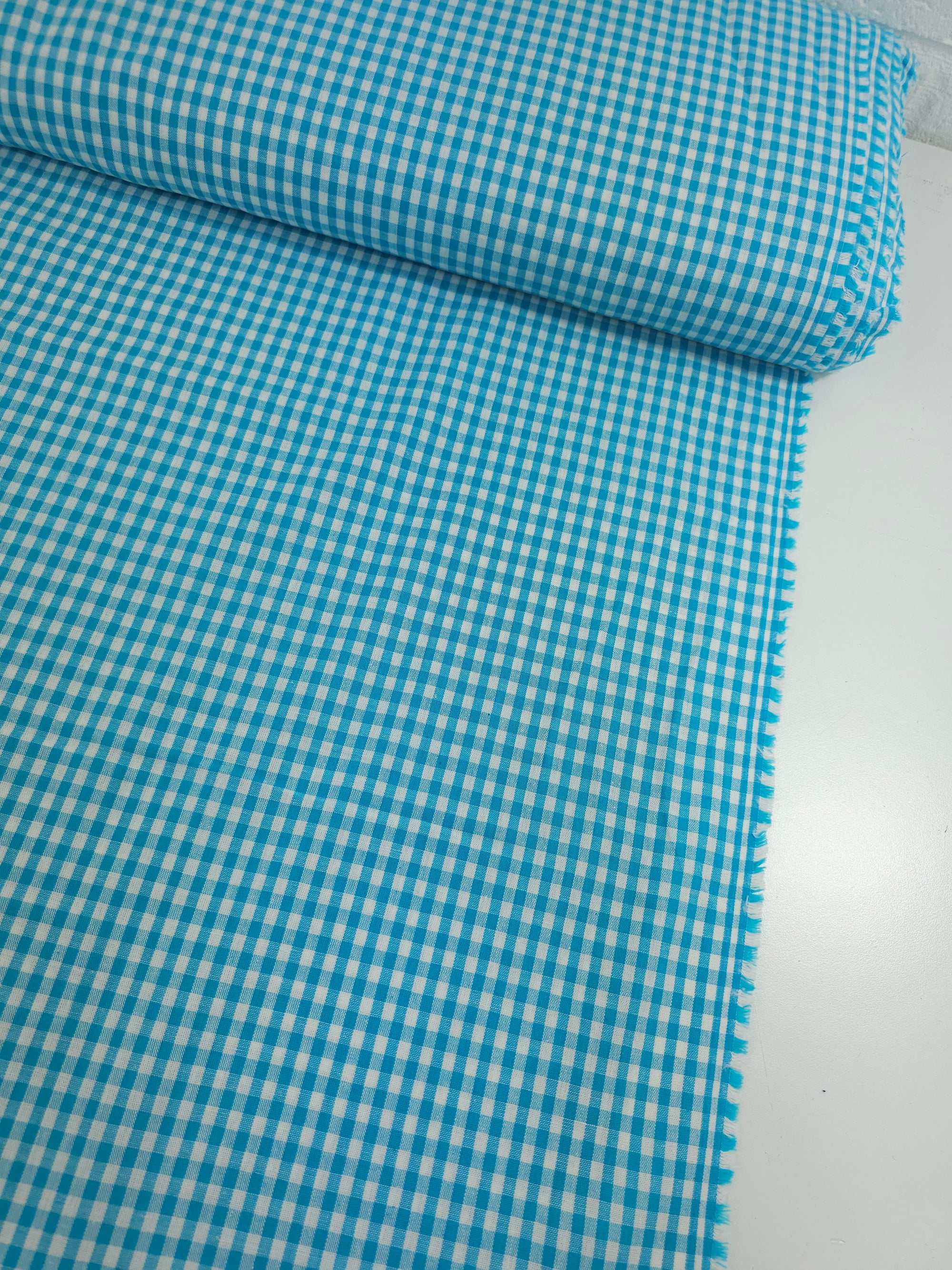 Turquoise Blue Small Gingham 100% Cotton