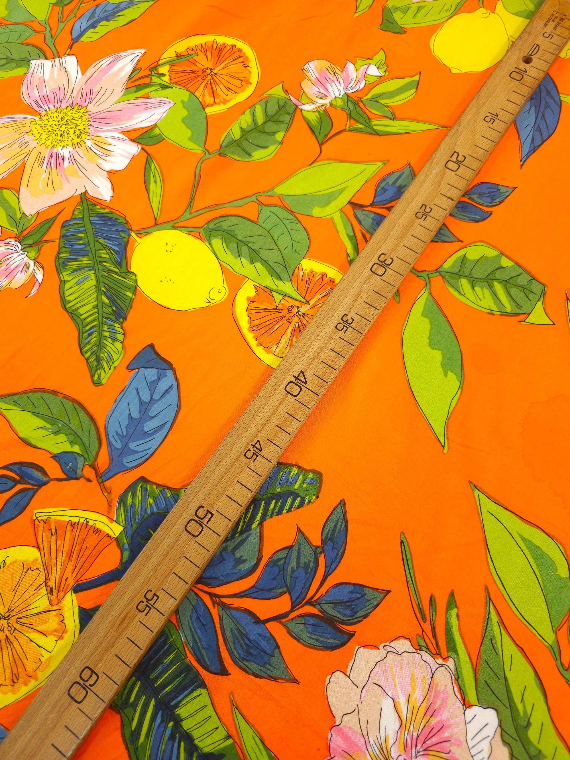 Orange Lemon Floral Slice Viscose Voile