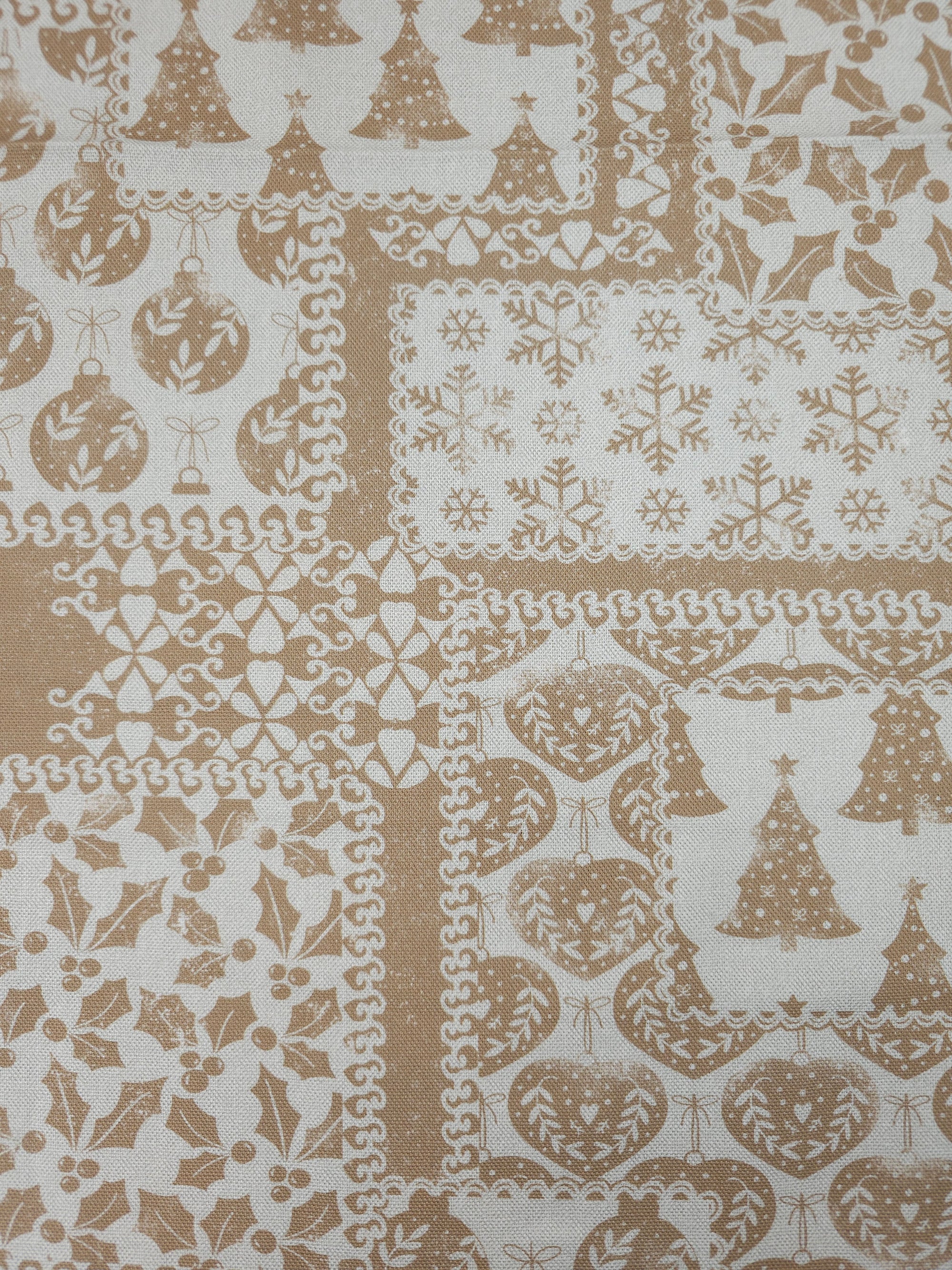 Tan Beige Christmas Patchwork Canvas Cotton