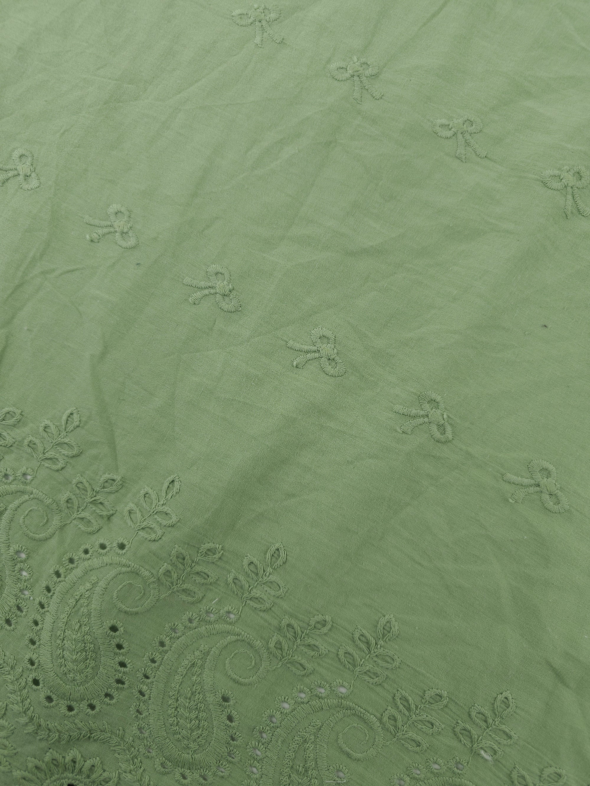 Sage Bow Paisley Cambric Cotton Broderie Anglaise