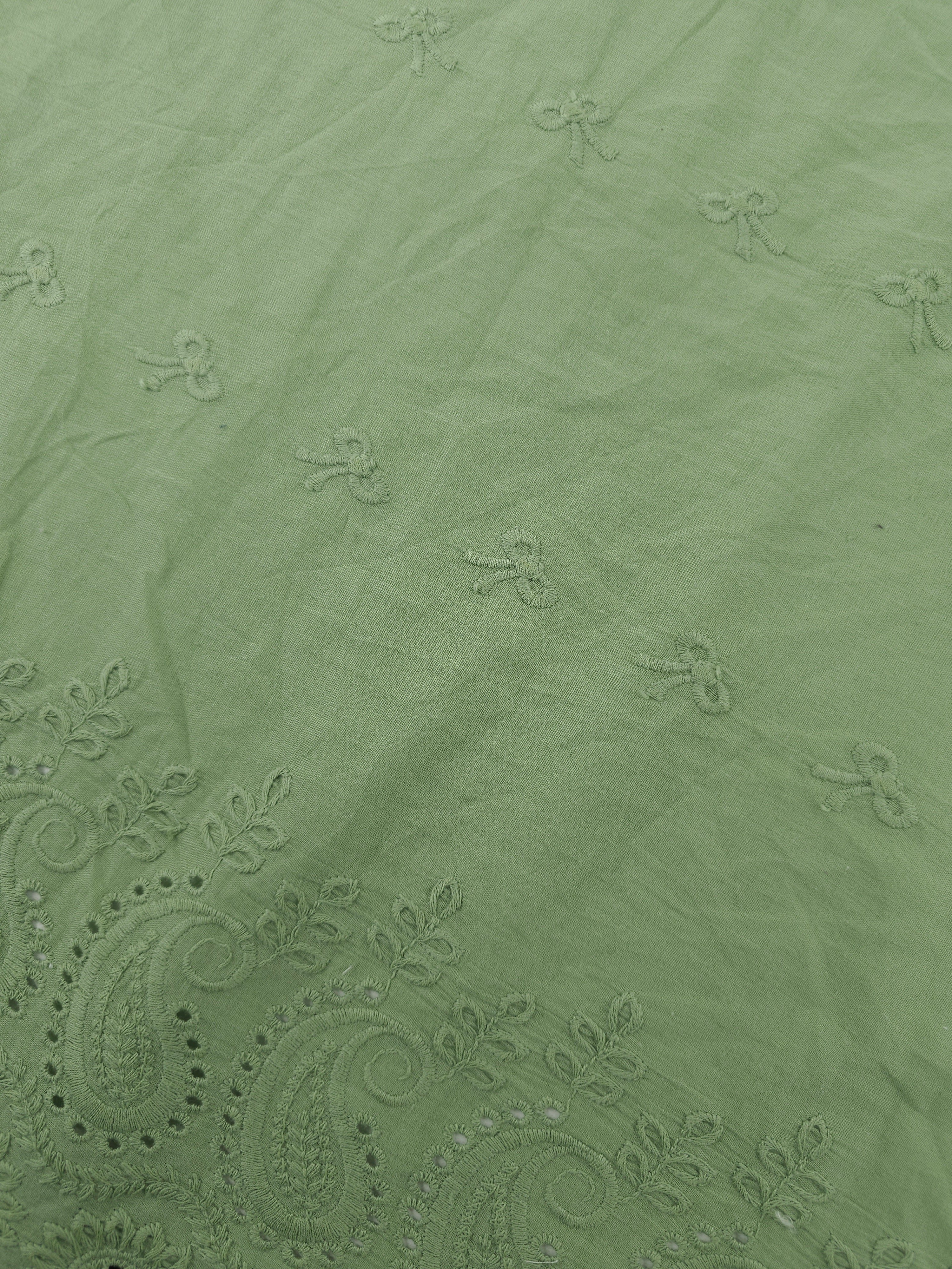Sage Bow Paisley Cambric Cotton Broderie Anglaise