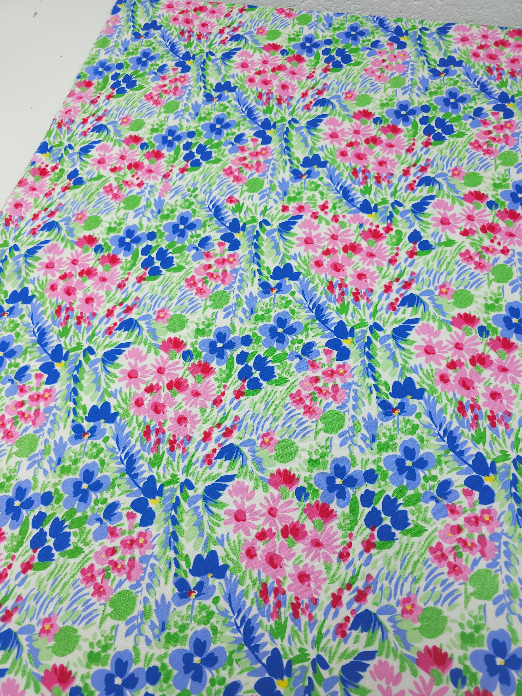 Pink/Blue Floral Party Bloom Viscose Crepe