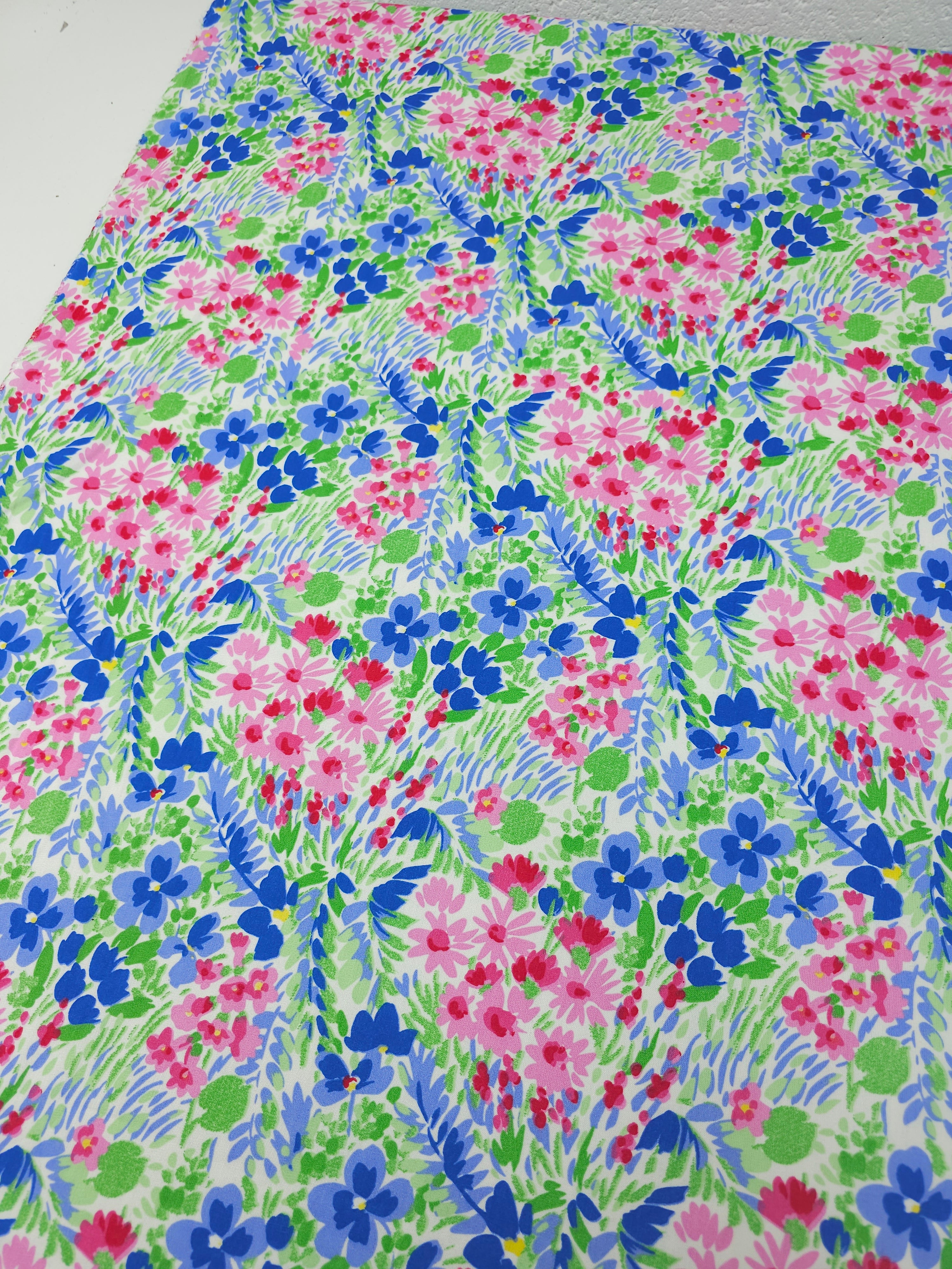 Pink/Blue Floral Party Bloom Viscose Crepe