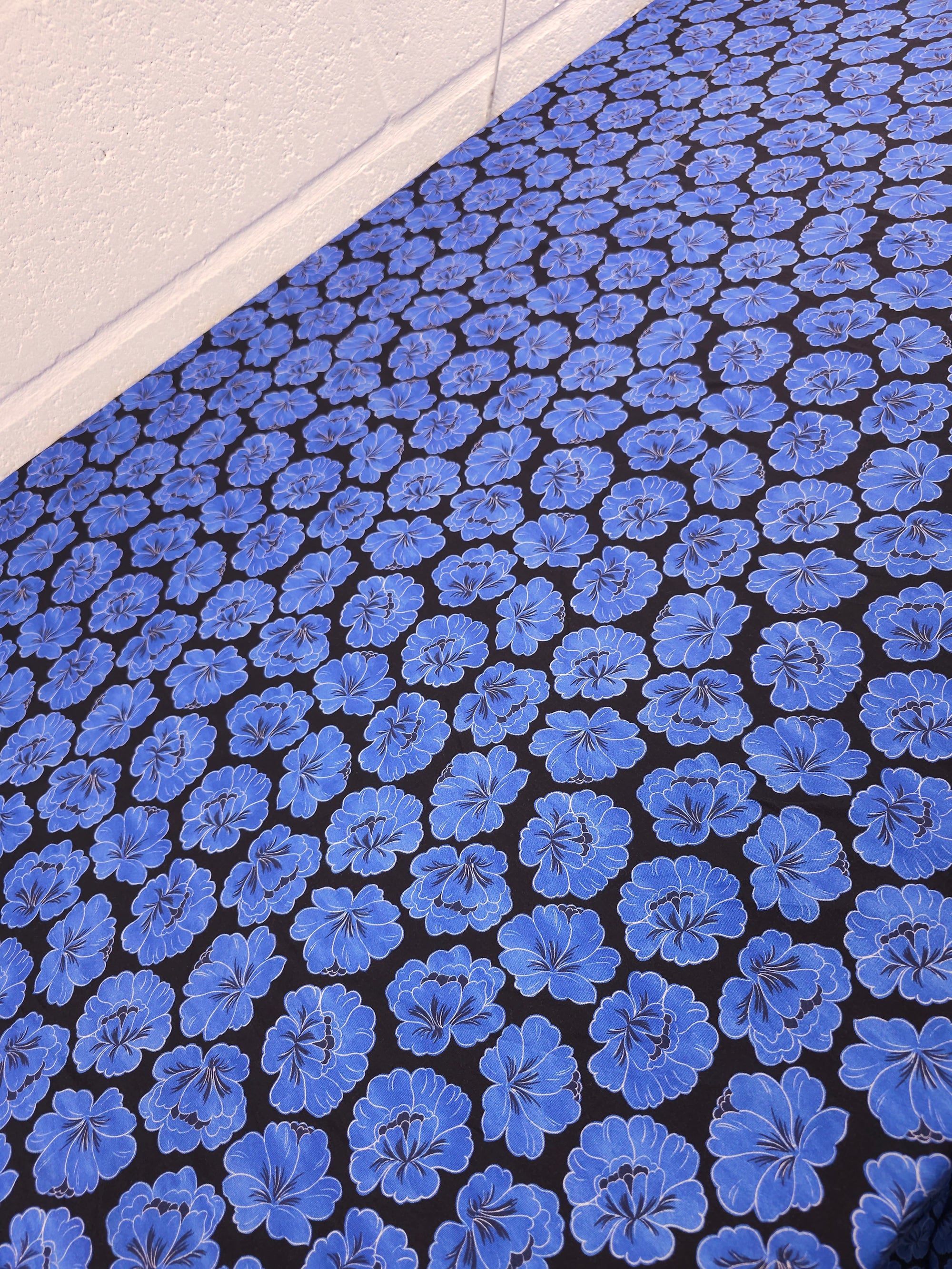 Periwinkle/Black Puff Floral Cotton Tencel