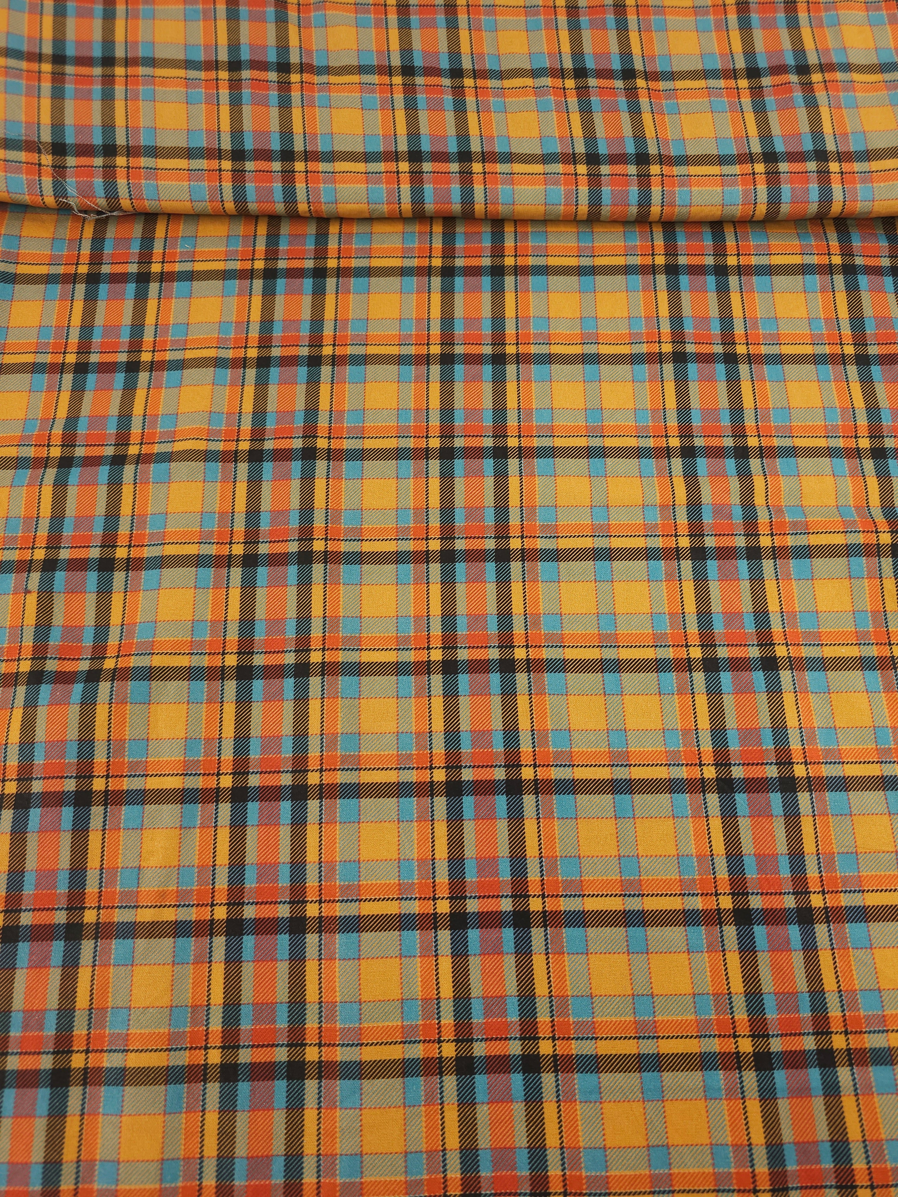 Retro Orange/Blue Tartan 100% Cotton