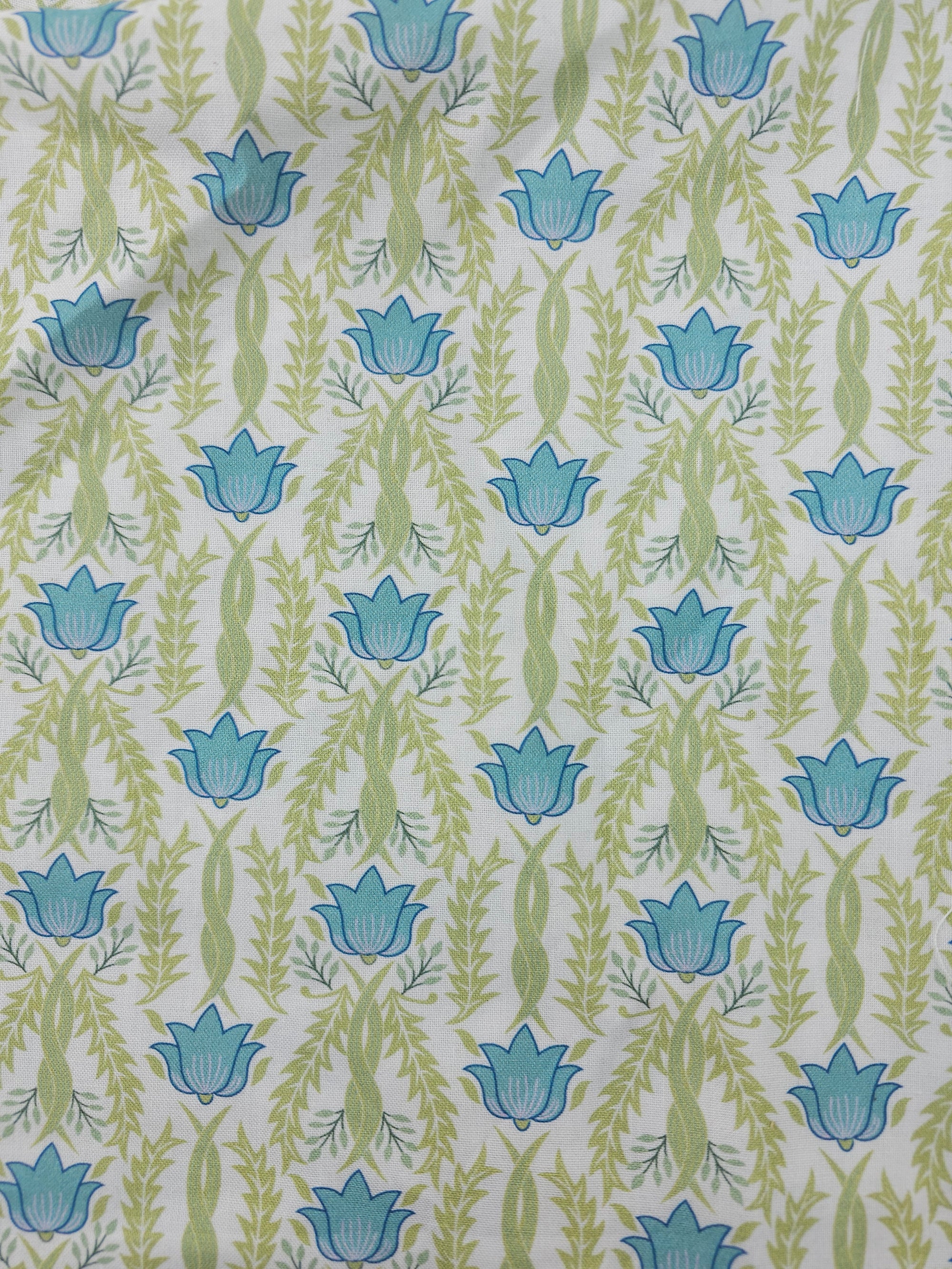 Light blue repeated flower Cotton- 1m piece