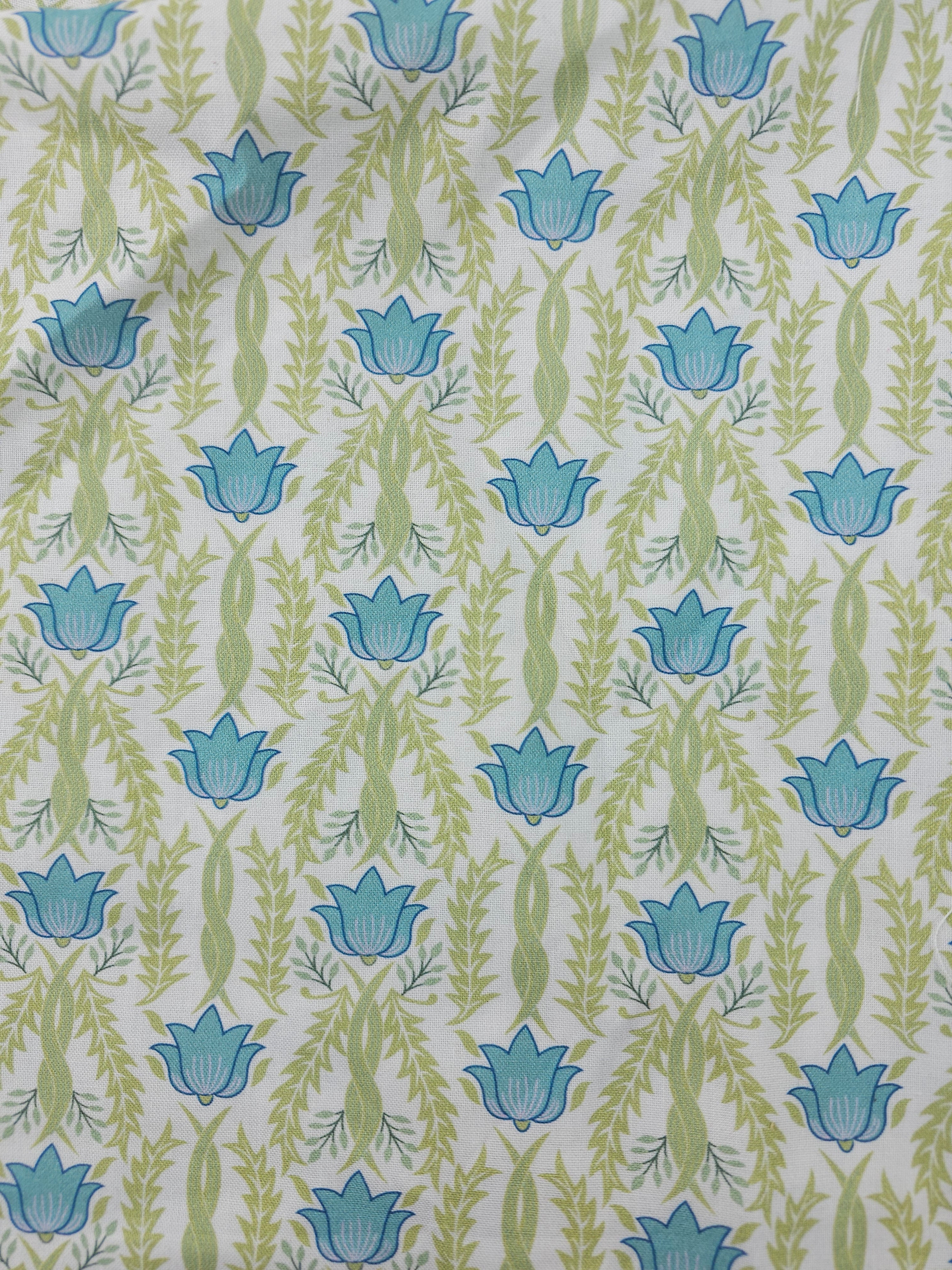 Light blue repeated flower Cotton- 1m piece