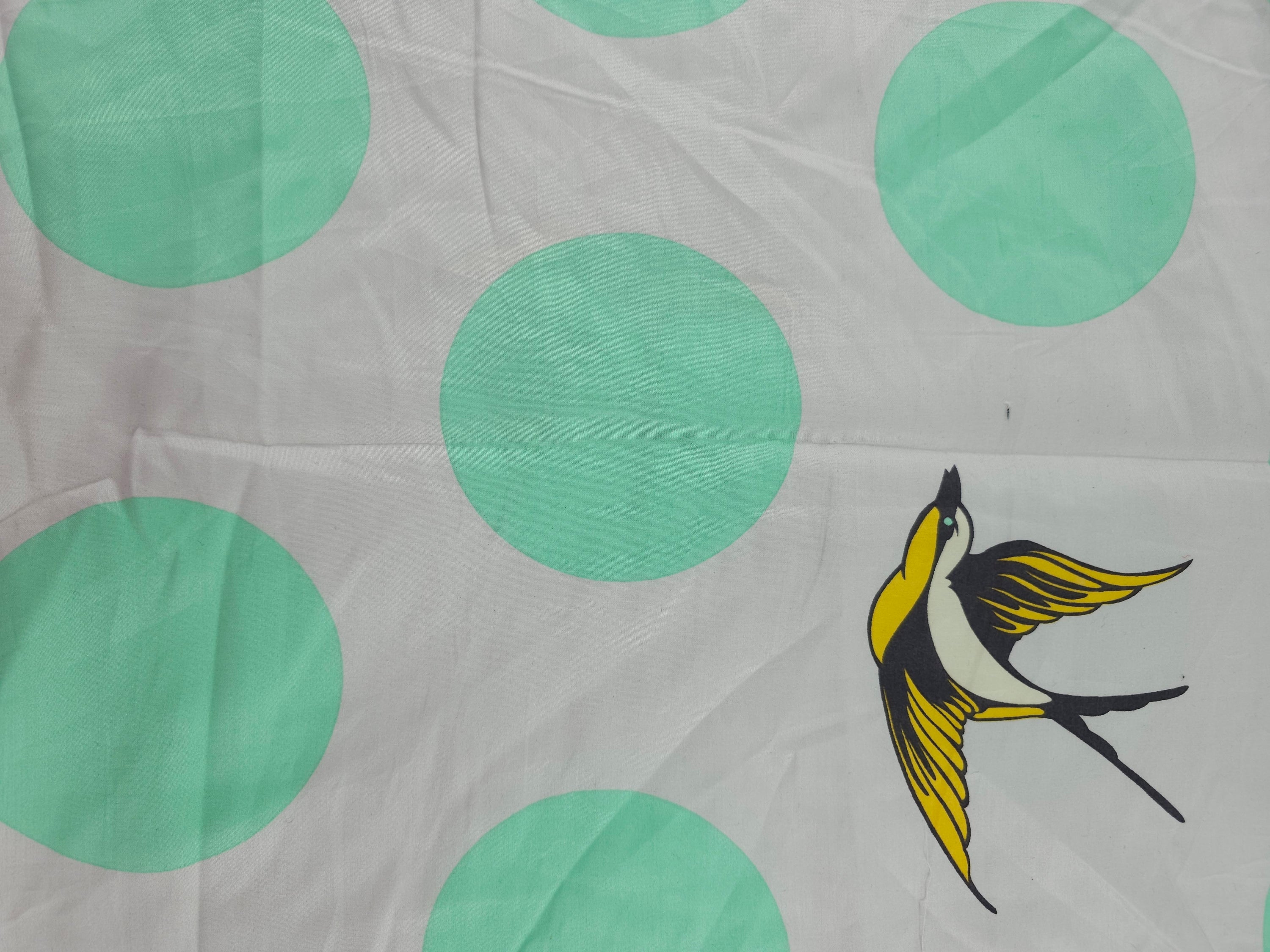 Mint/Grey Free Fall Polka Bird Cotton Sateen - 0.90m Piece