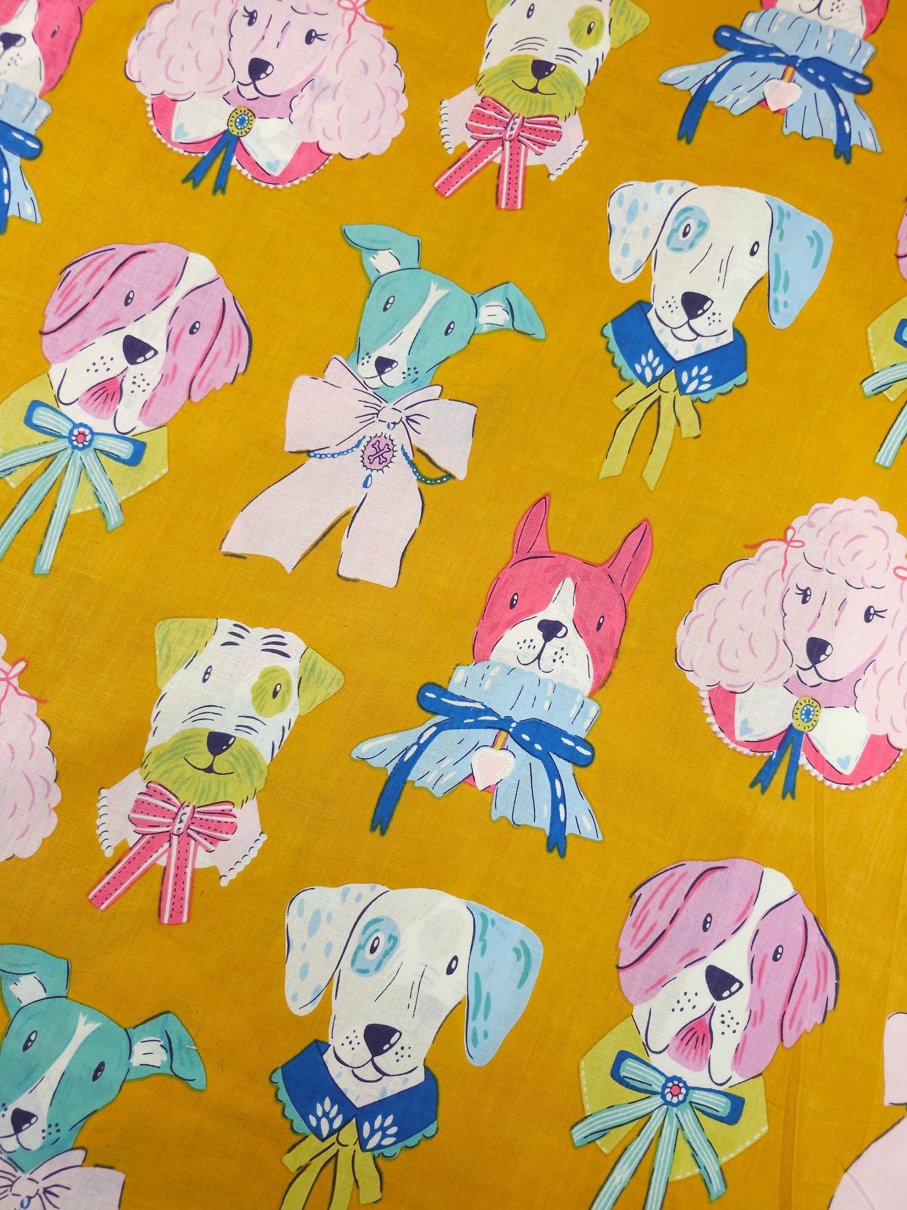 Marigold Multi Bow Dogs Cambric Cotton