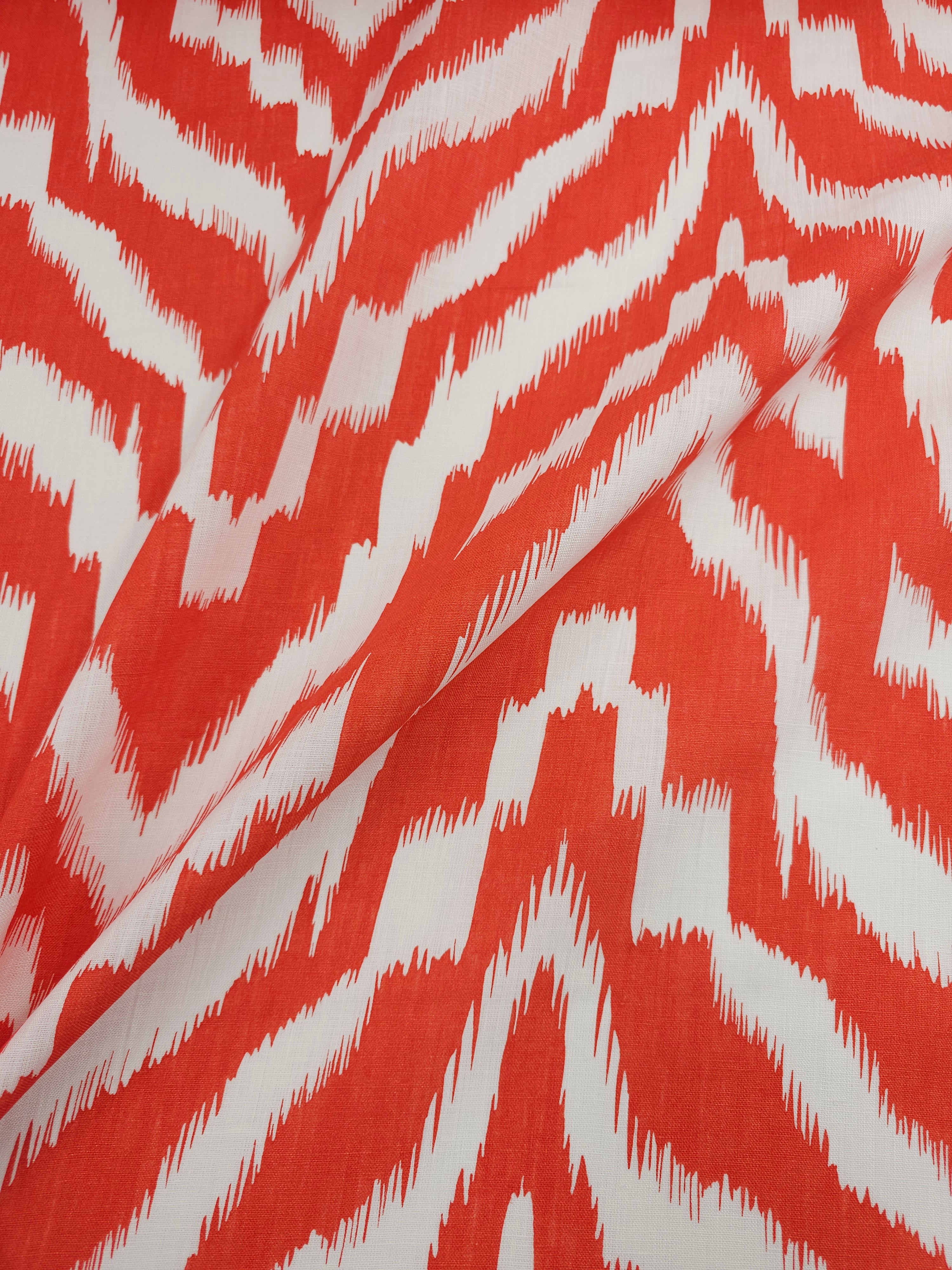 Orangey Red Abstract 100% Linen