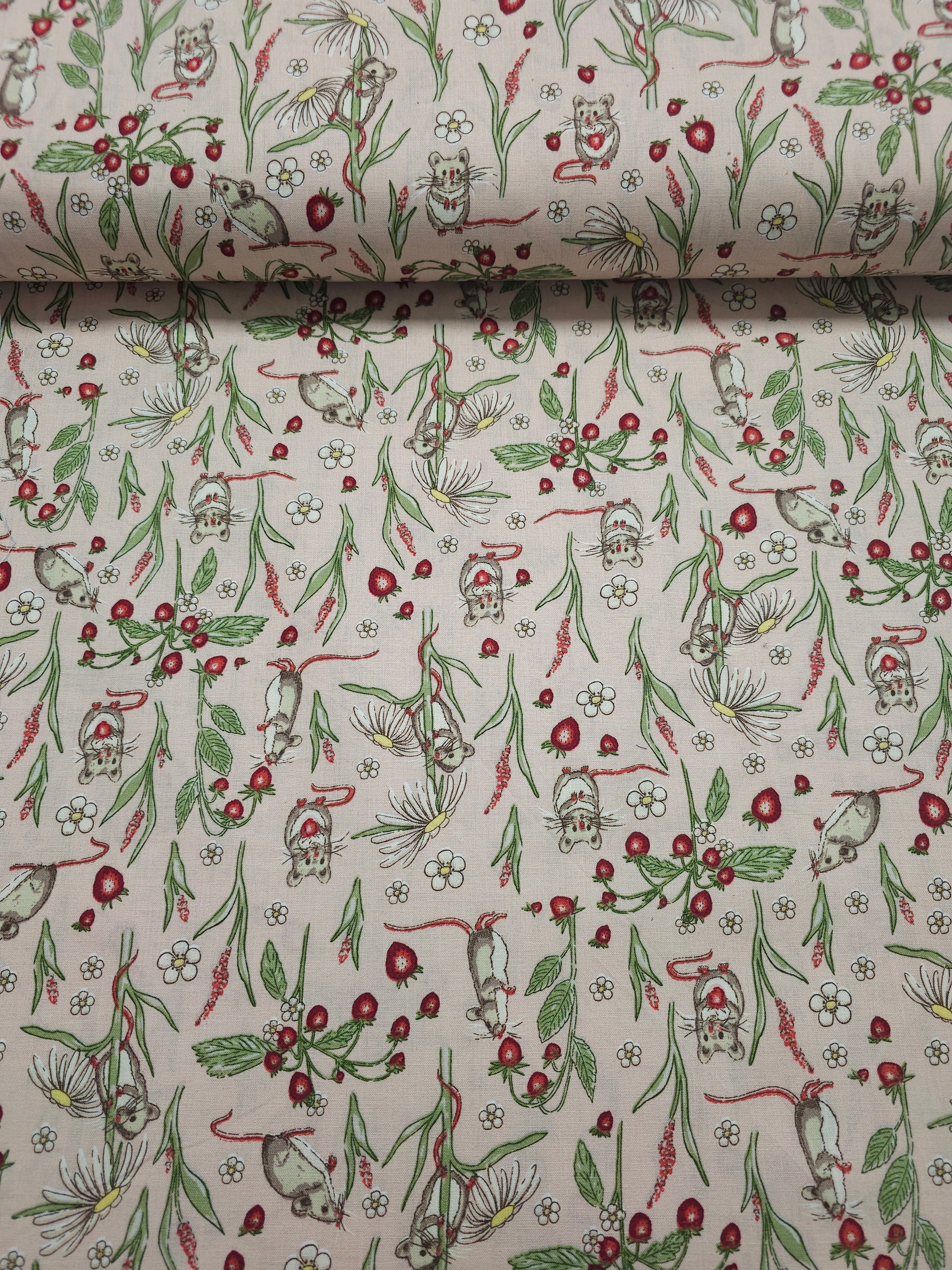 Peachy Pink Strawberry Mice 100% Cotton