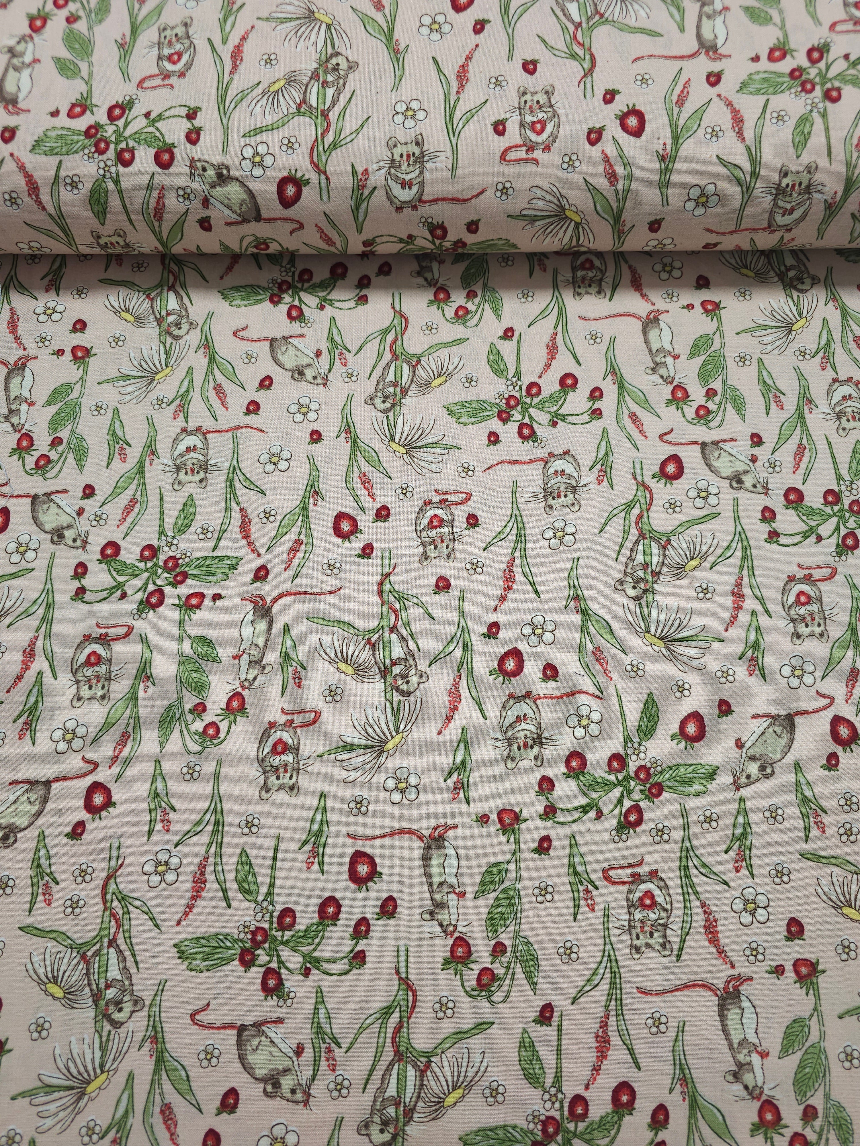 Peachy Pink Strawberry Mice 100% Cotton