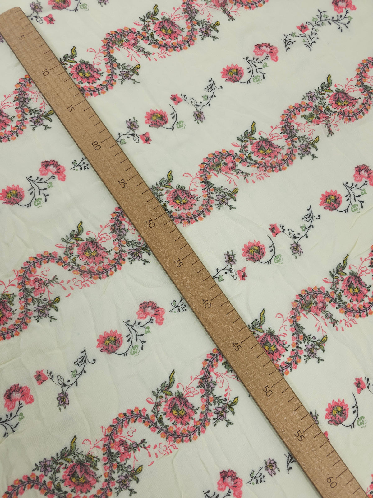 Pink/Ivory Flower Trails Viscose Georgette