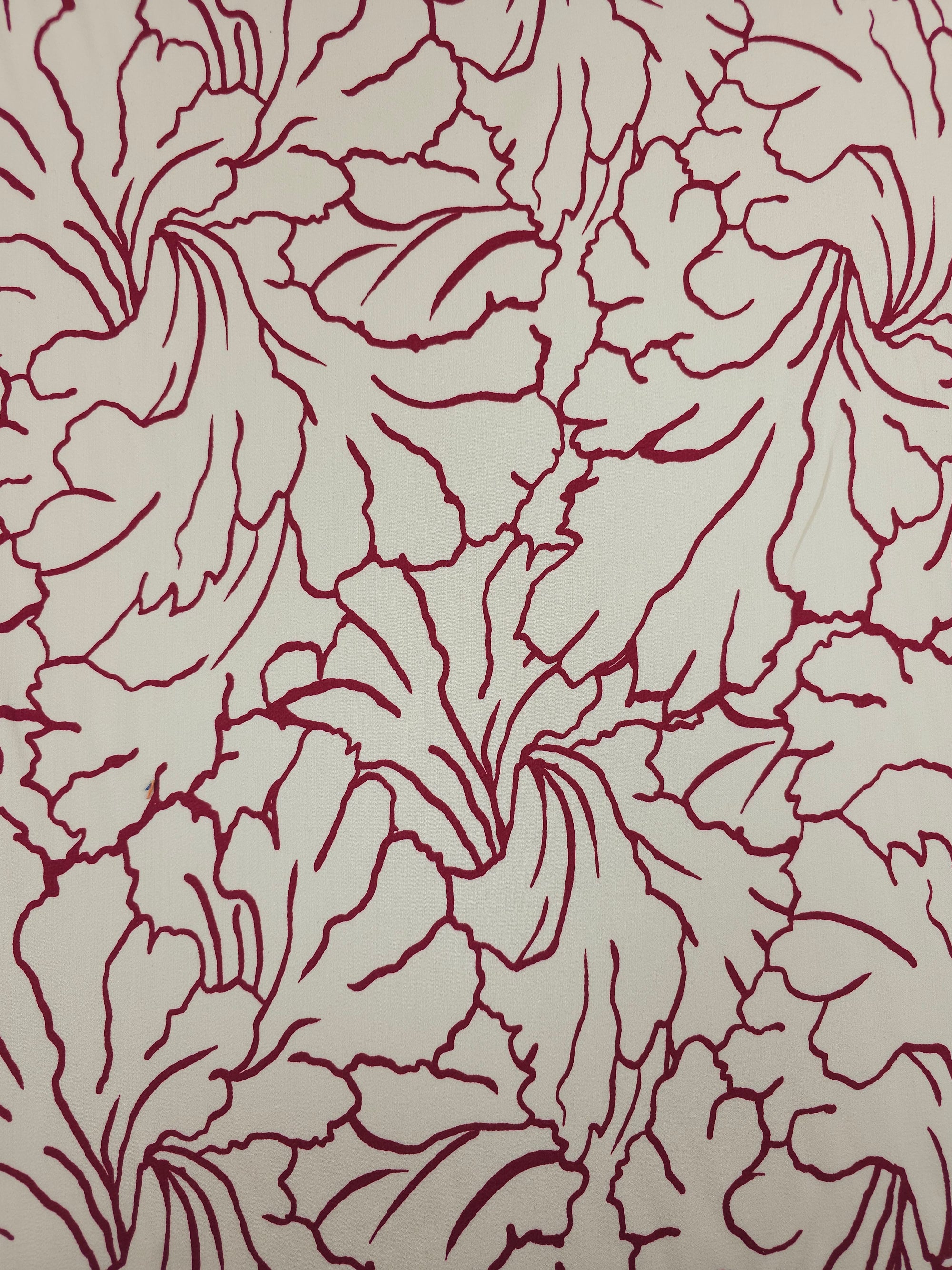 Wine/Cream Floral Outline Viscose Satin *DEFECT*