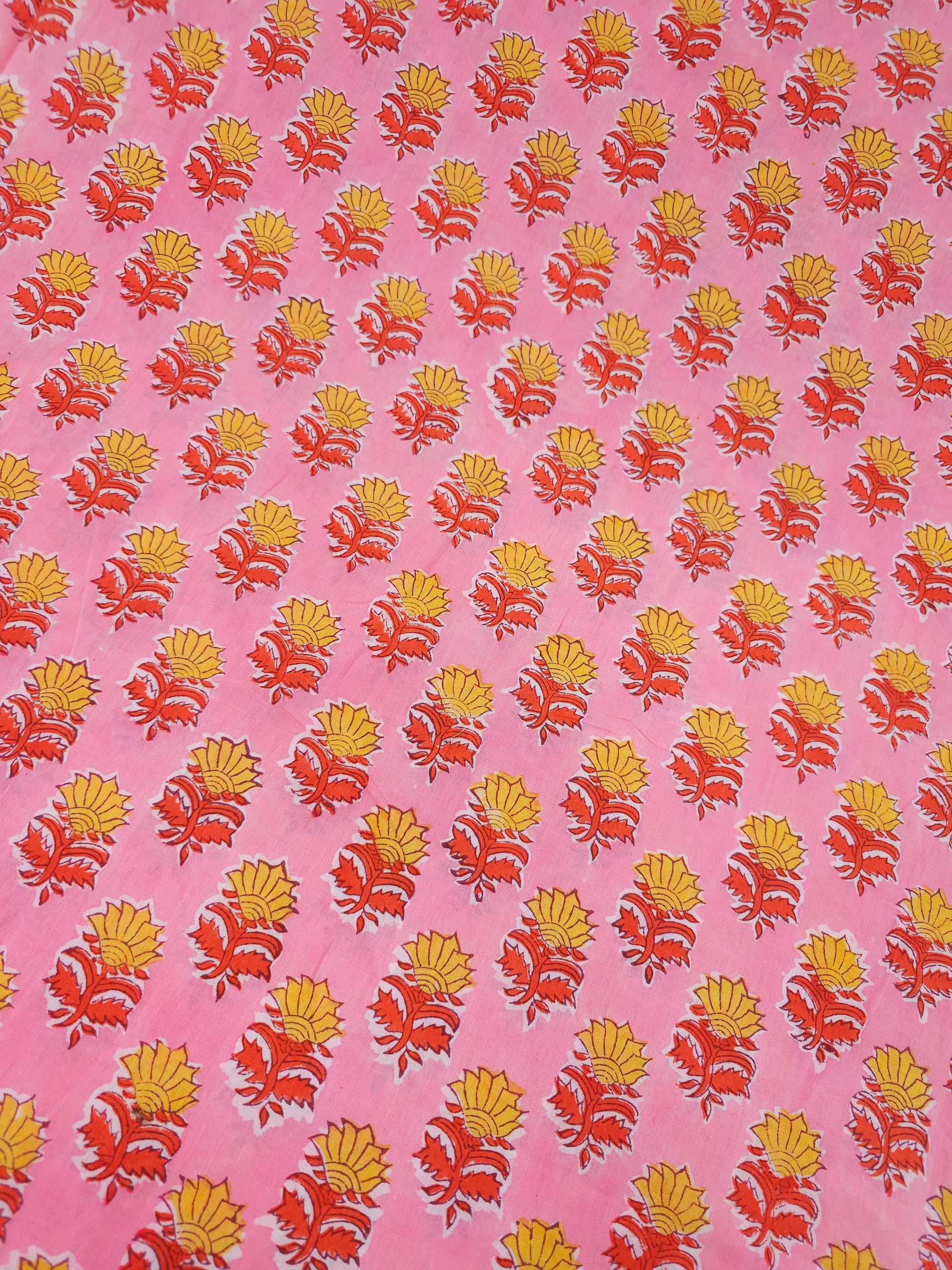 Pink/Orange Floating Flower Block Print Cotton