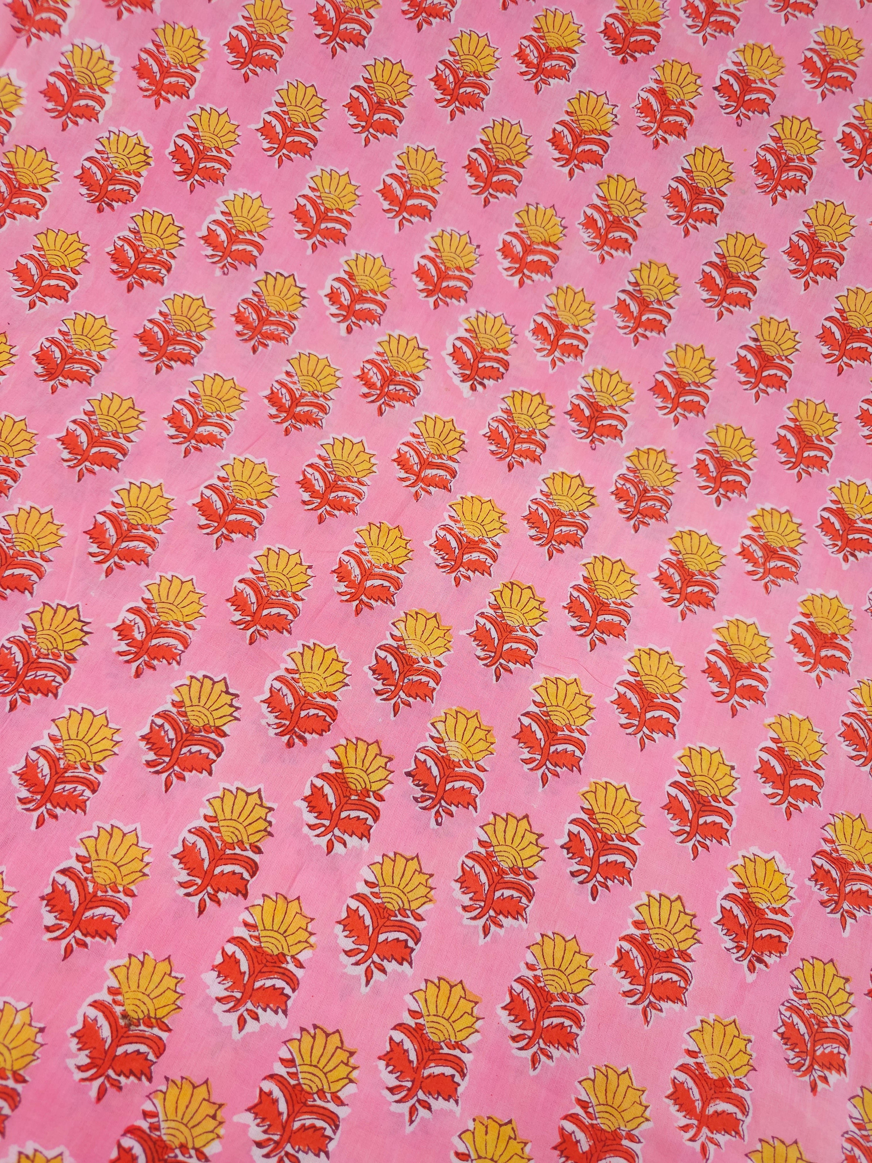 Pink/Orange Floating Flower Block Print Cotton