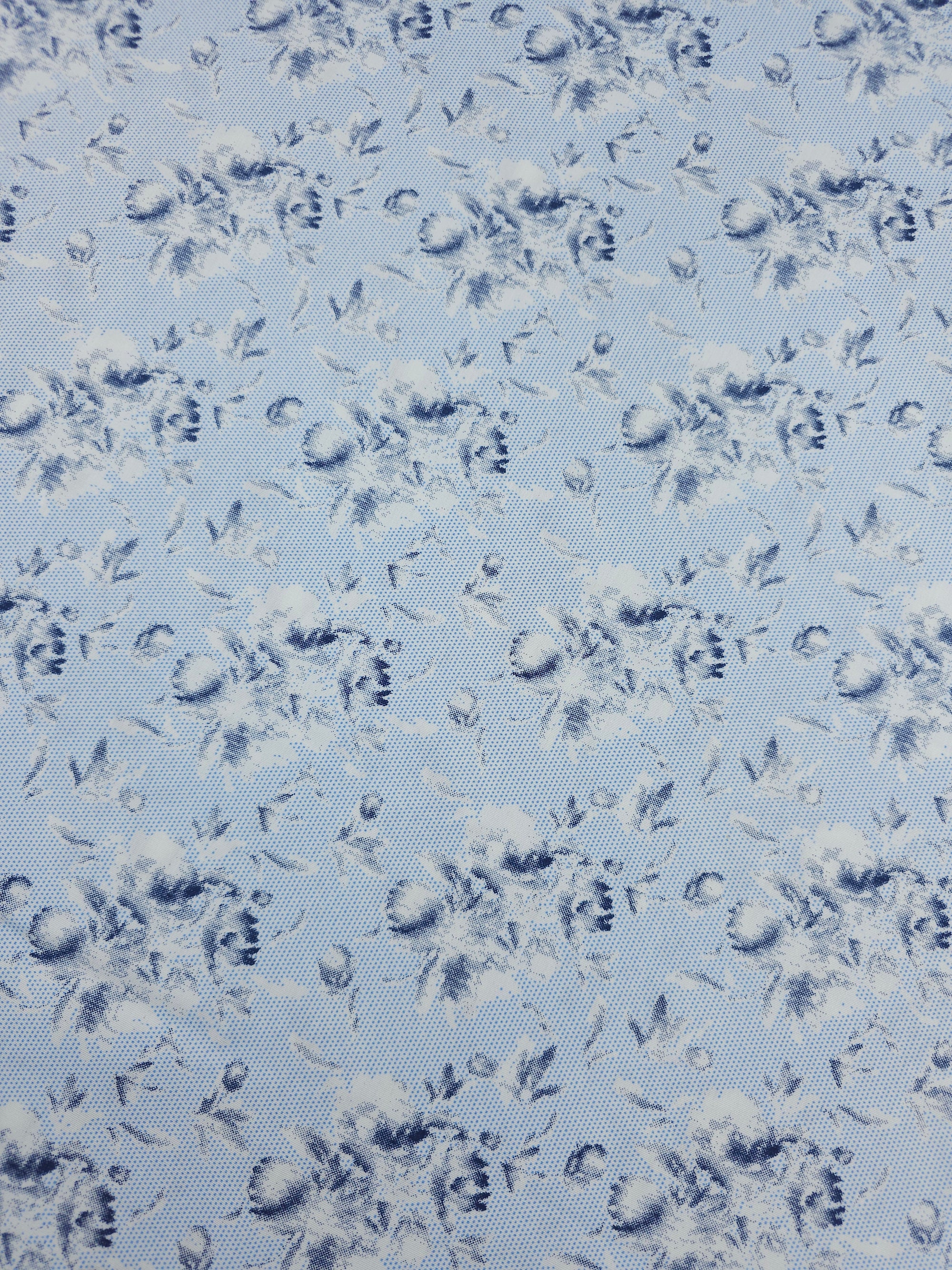 Light Blue Static Bouquet Floral 100% Cotton 55"