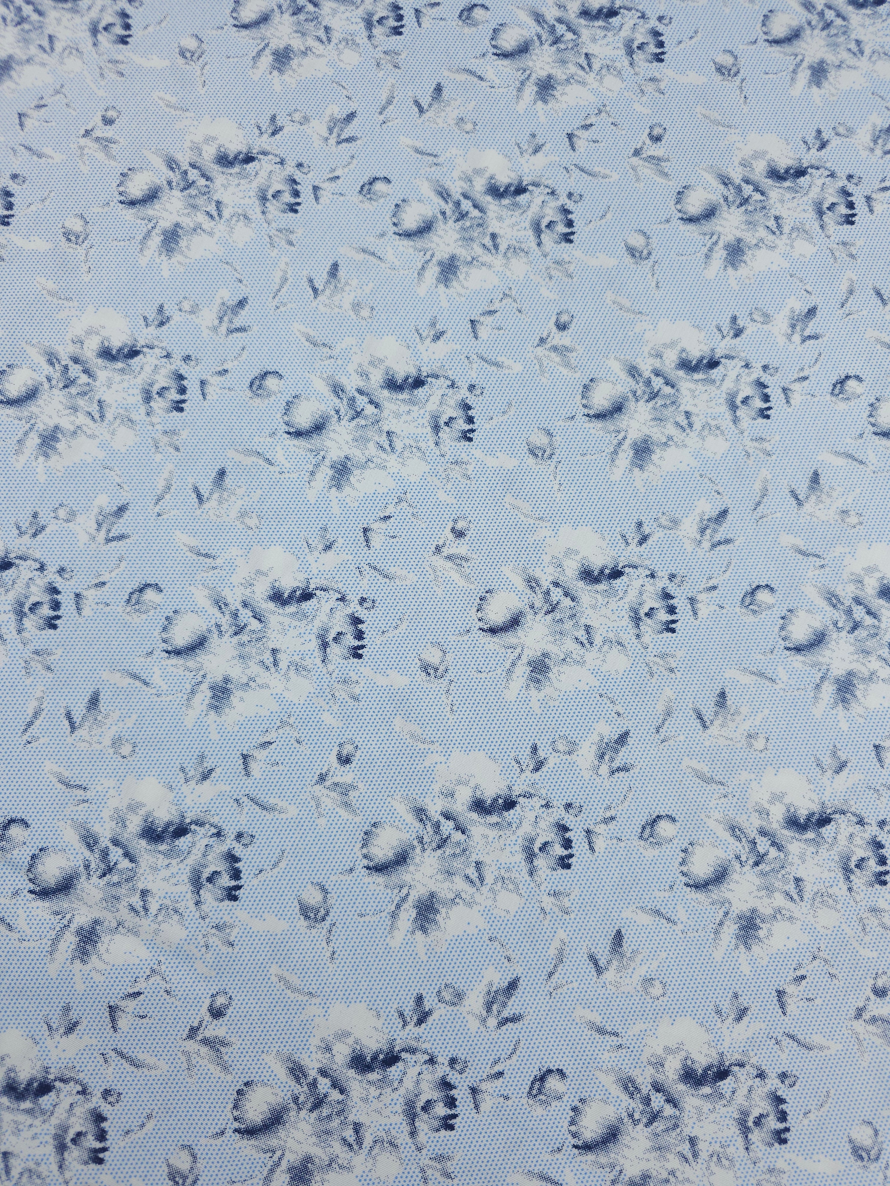 Light Blue Static Bouquet Floral 100% Cotton 55"