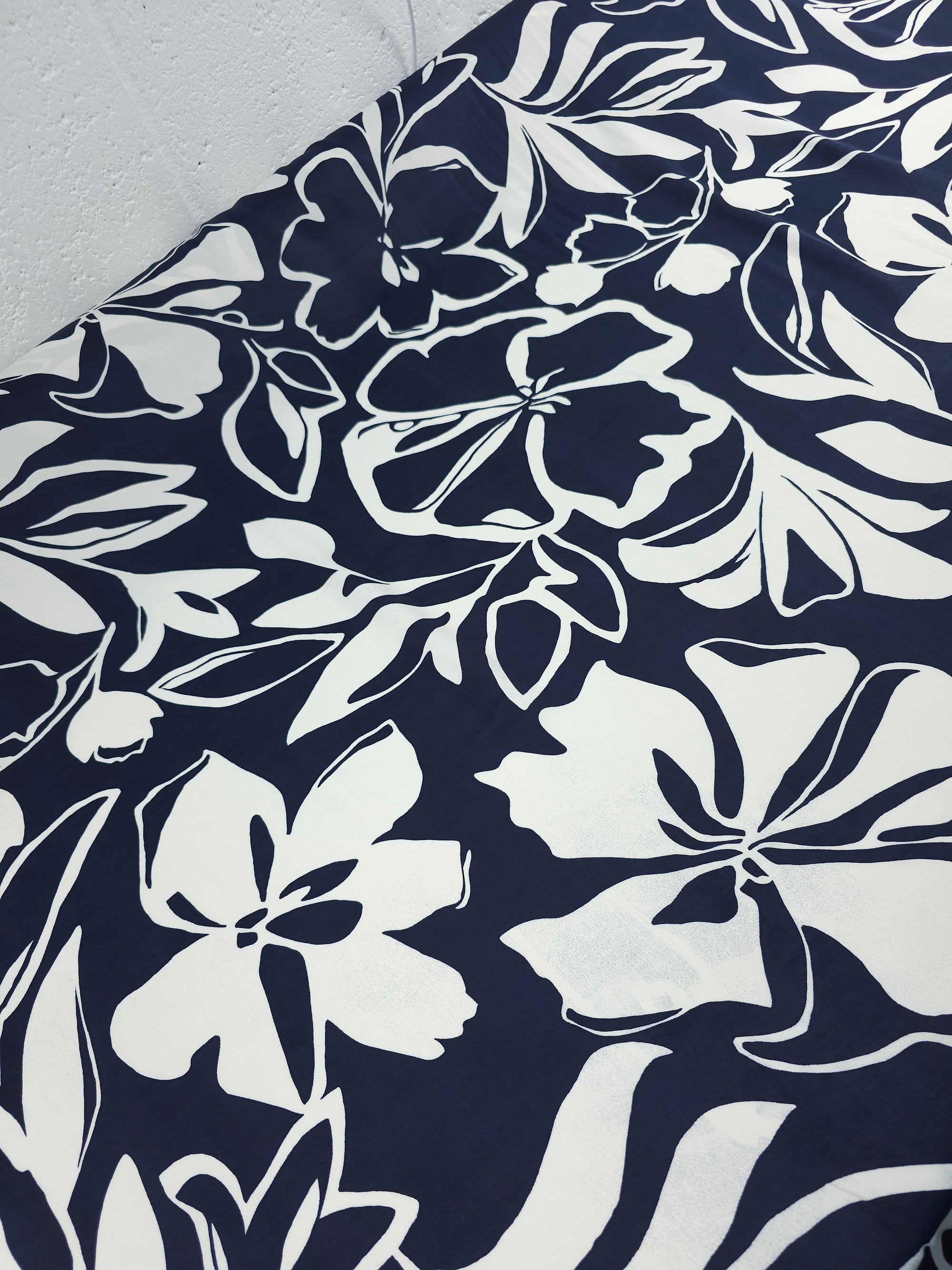 Navy/Off-White Sketch Floral Viscose Satin *DEFECT*