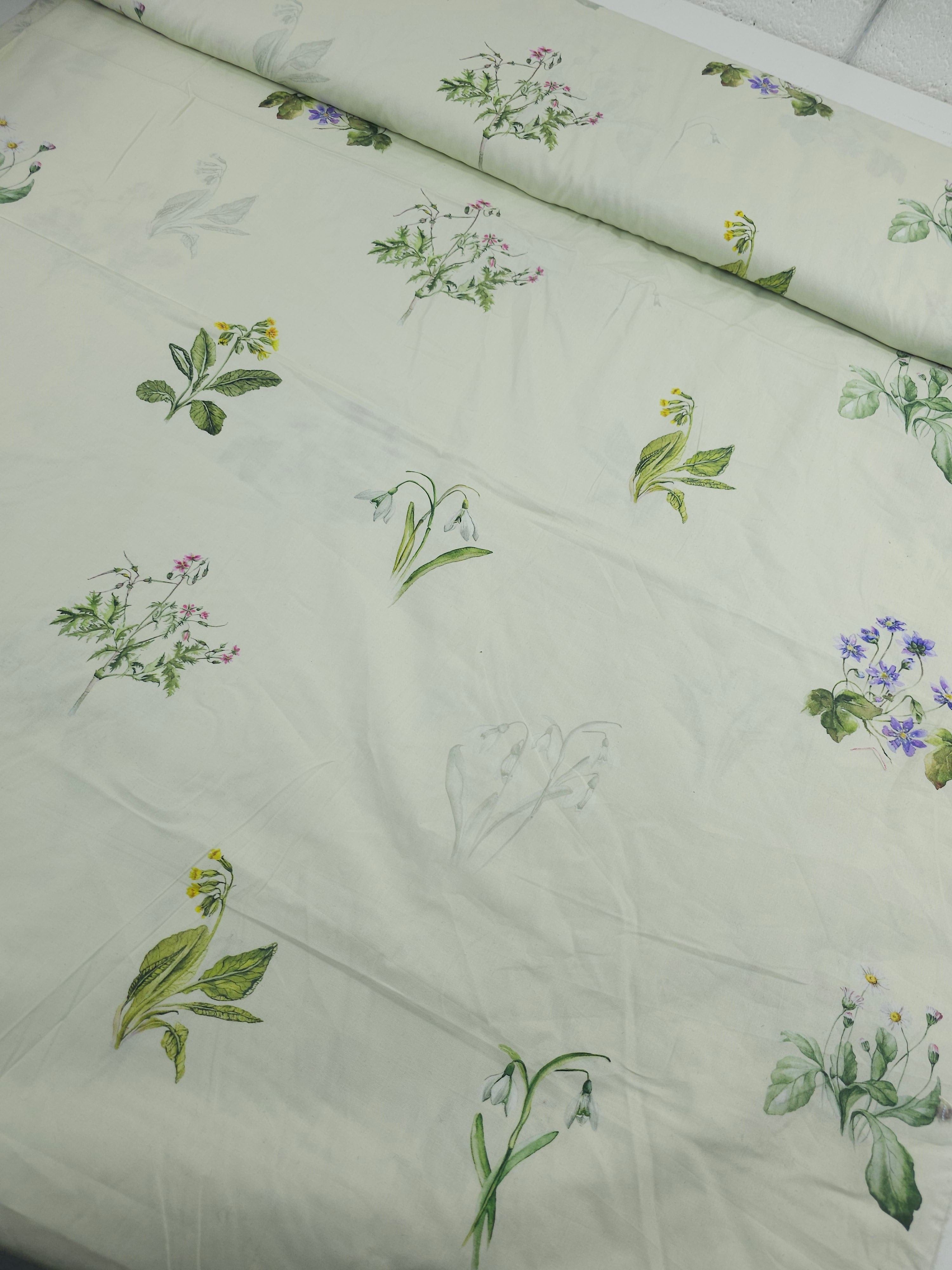 Pale Sage Floating Floral Stems Lightweight Cotton 60"