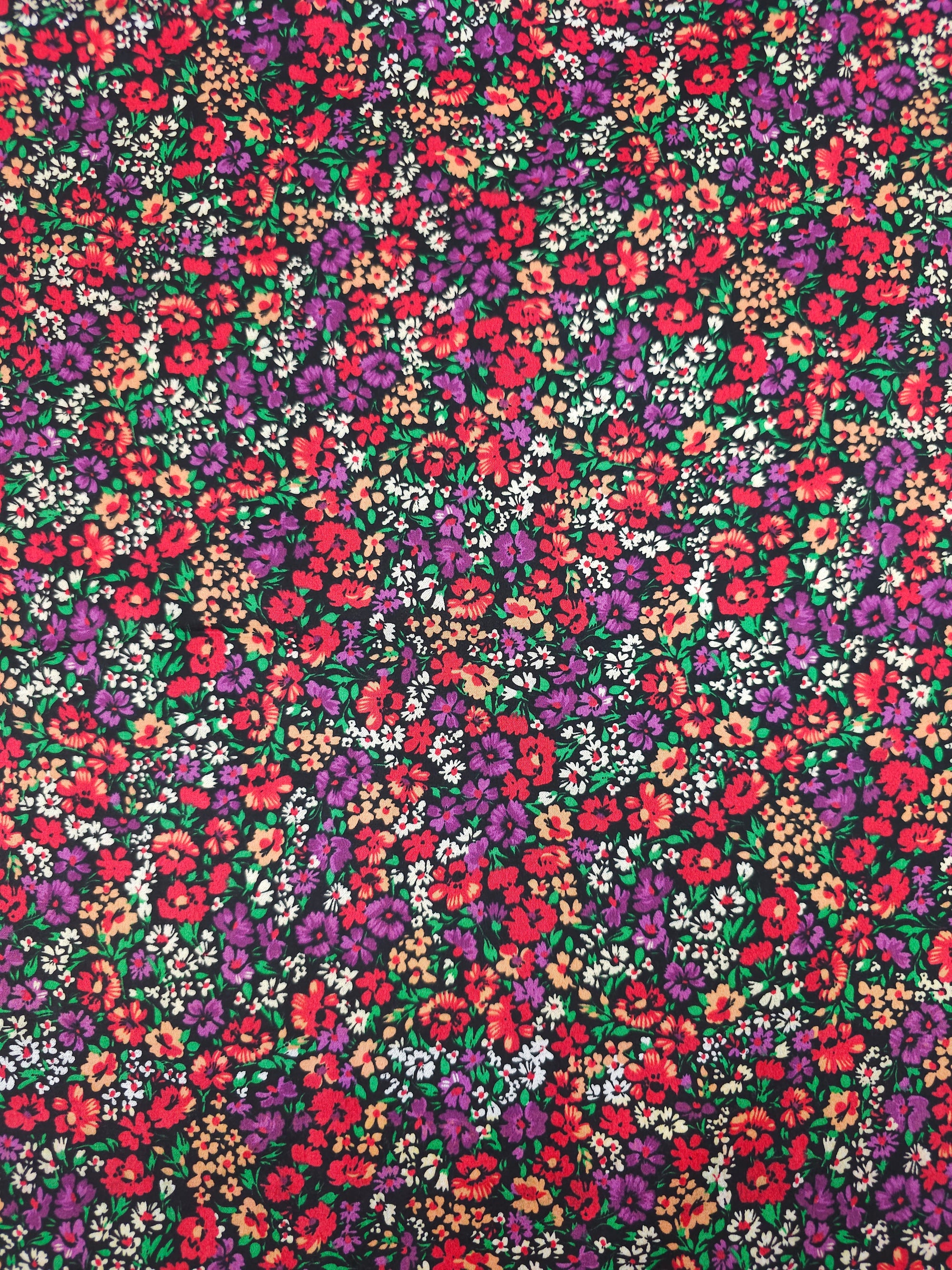 Purple/Red Ditsy Floral Bloom Field Cotton Satin 57"