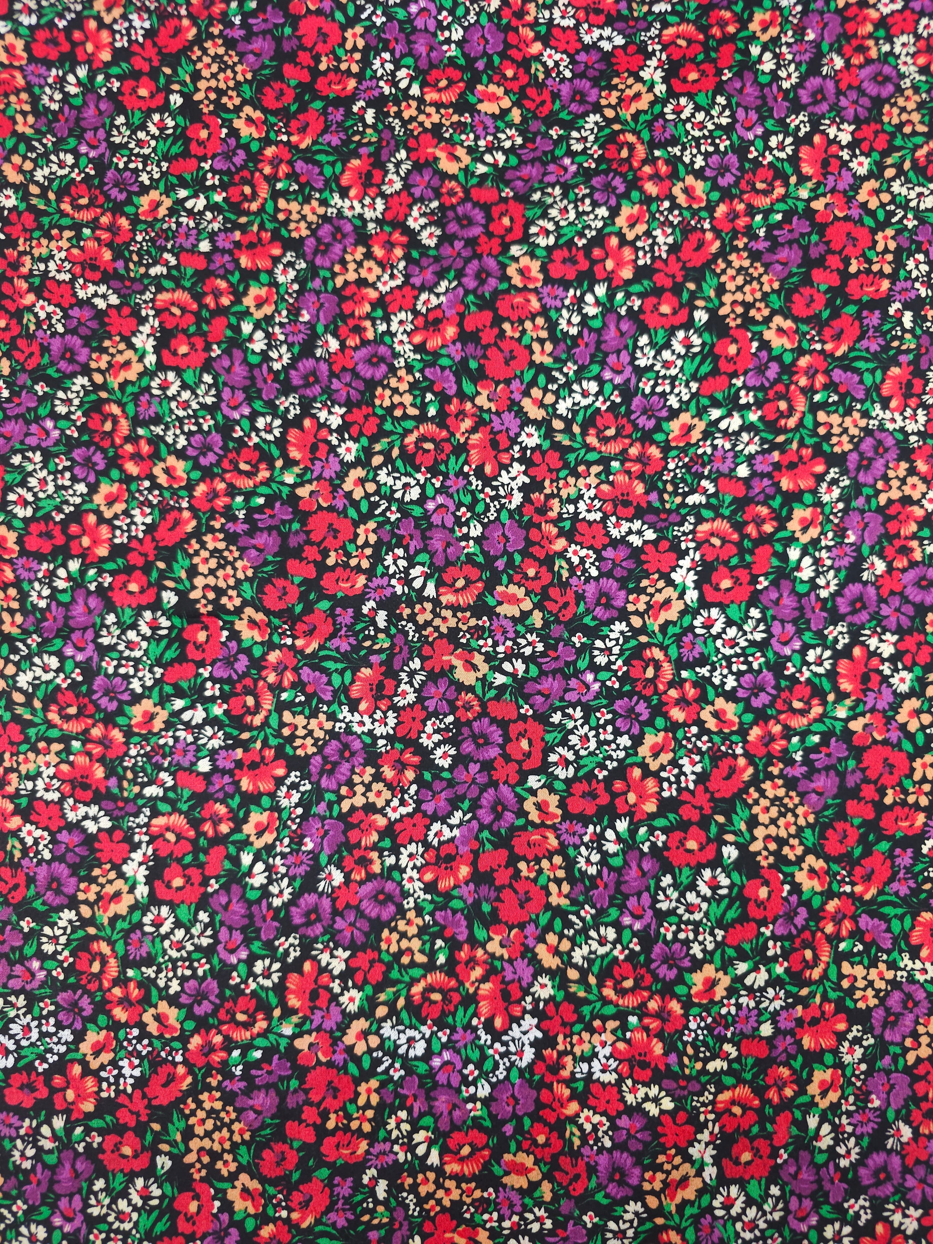 Purple/Red Ditsy Floral Bloom Field Cotton Satin 57"