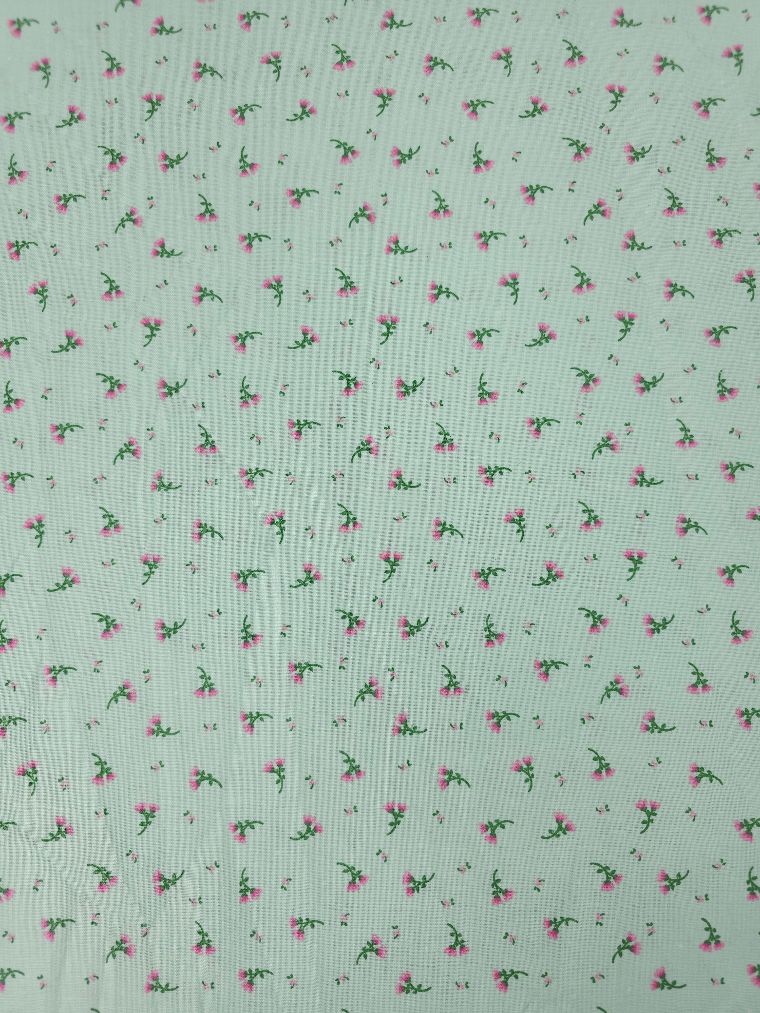 Mint Green Floating Flower 100% Cotton