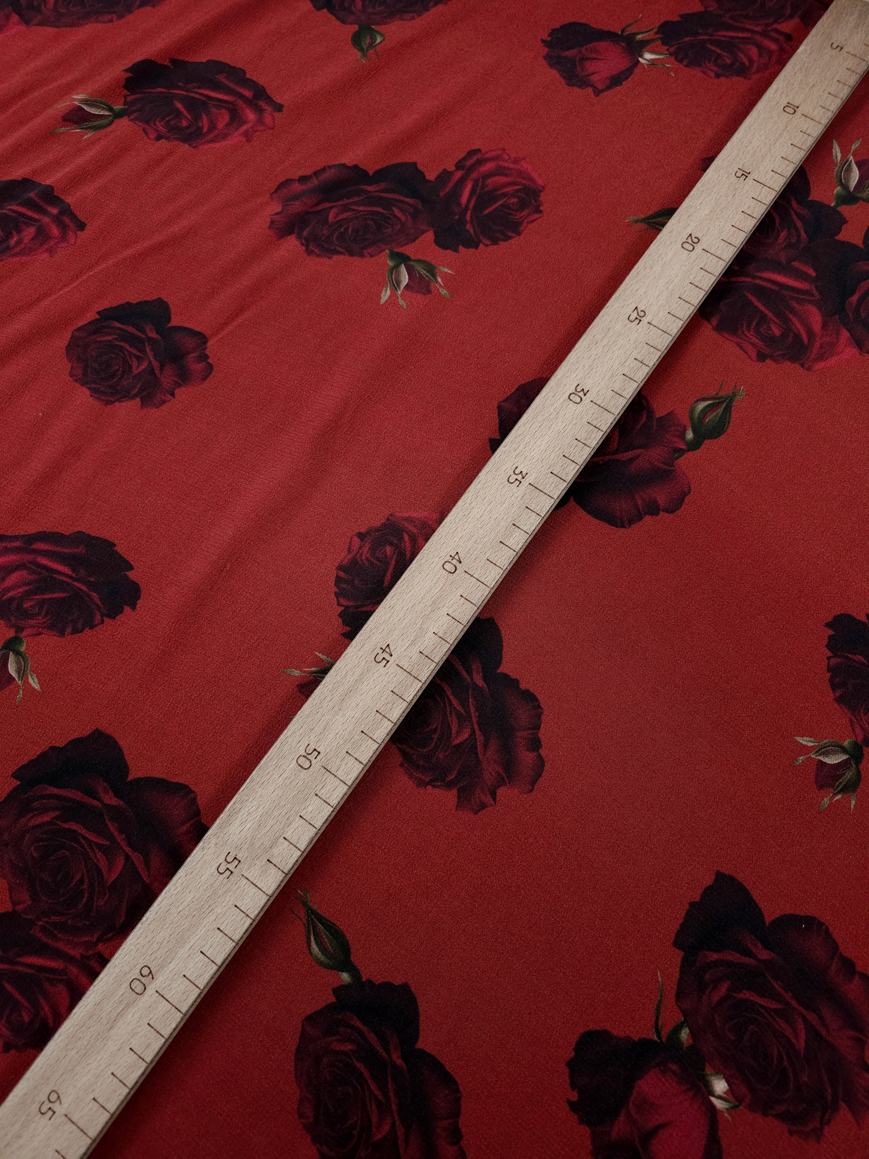 Vampire Red Fallen Rose Viscose Crepe