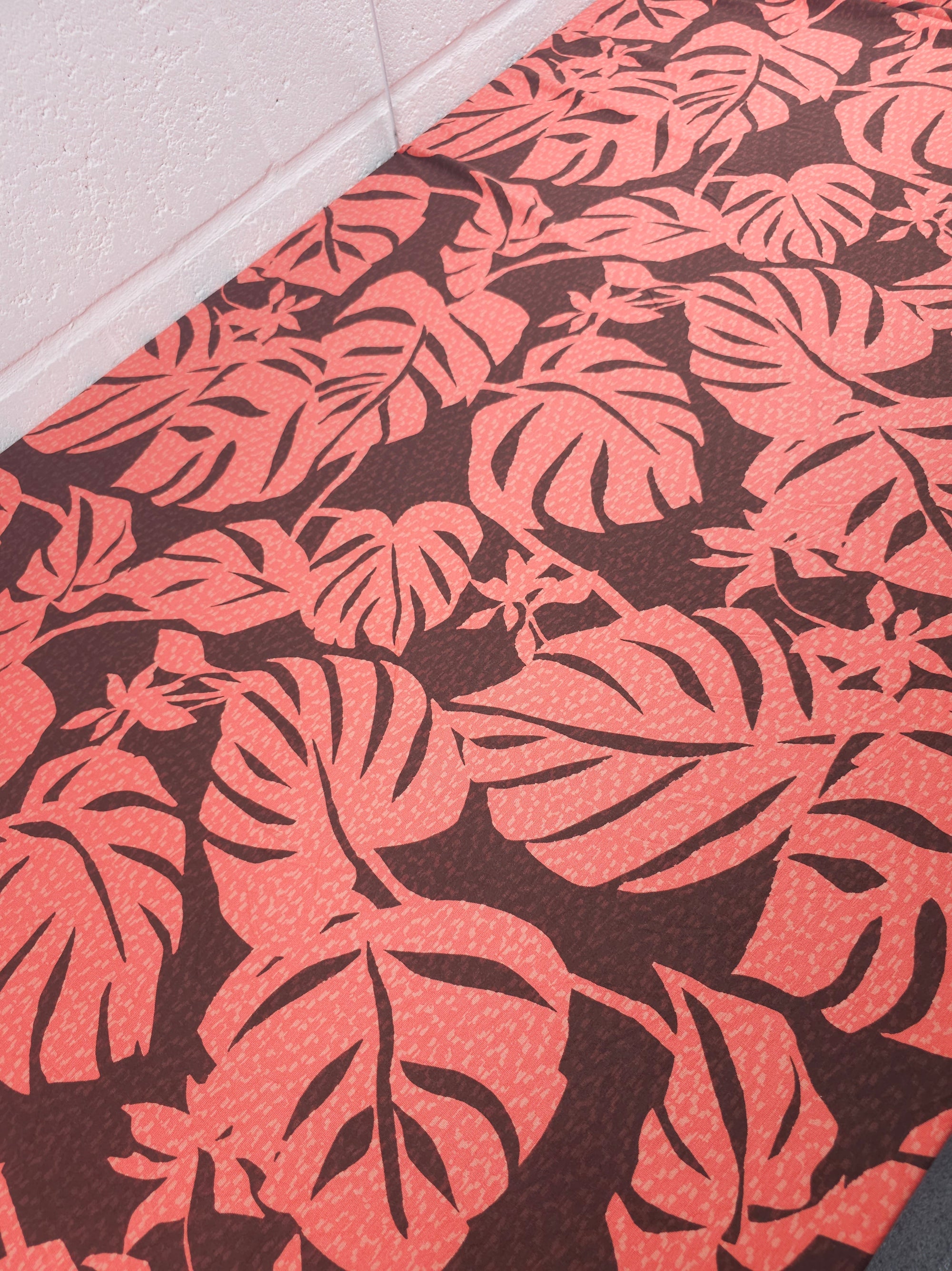 Coral/Brown Static Palm Leaf Viscose Jersey