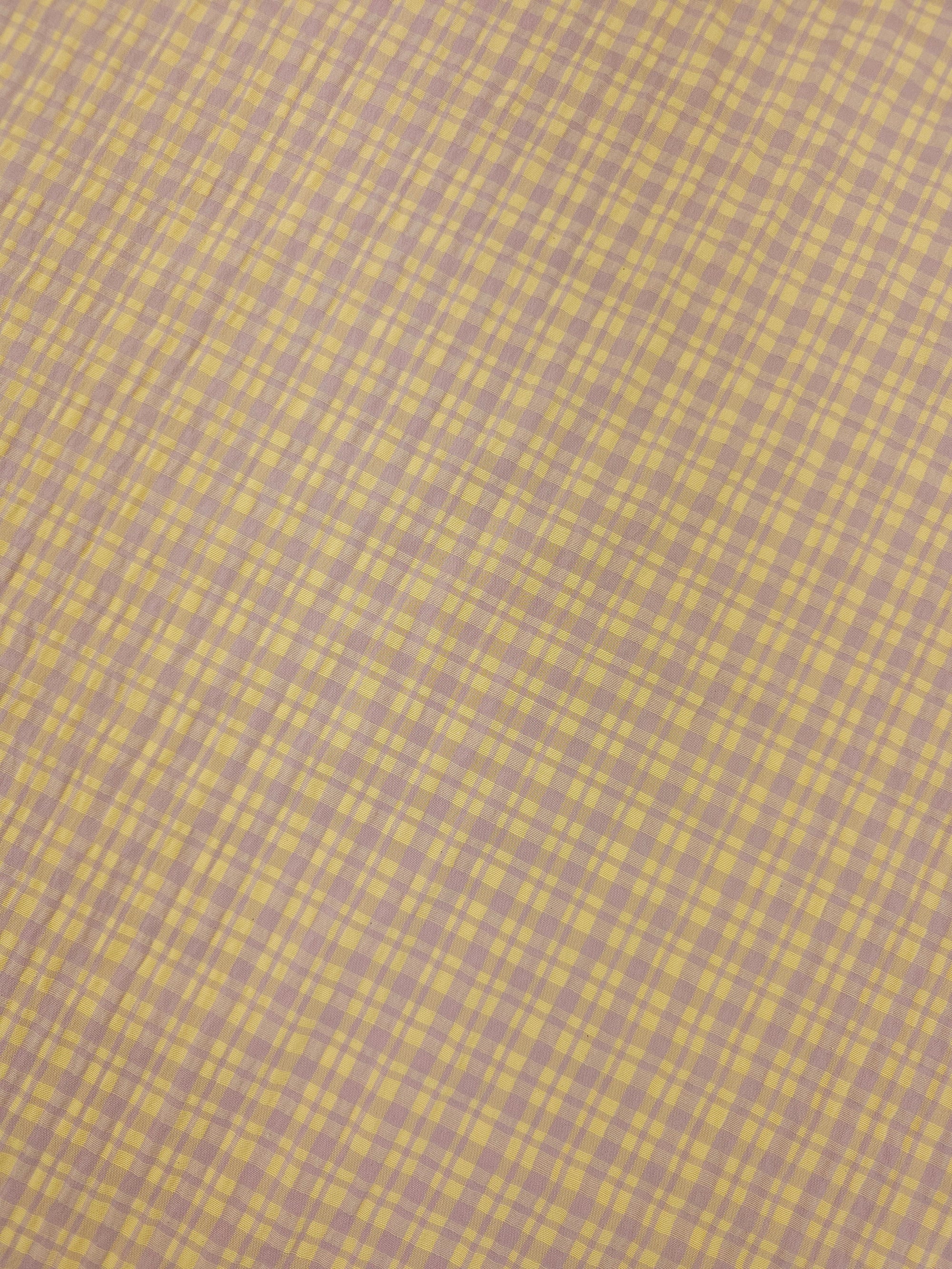 Mauve/Yellow Tartan Crinkle Cotton