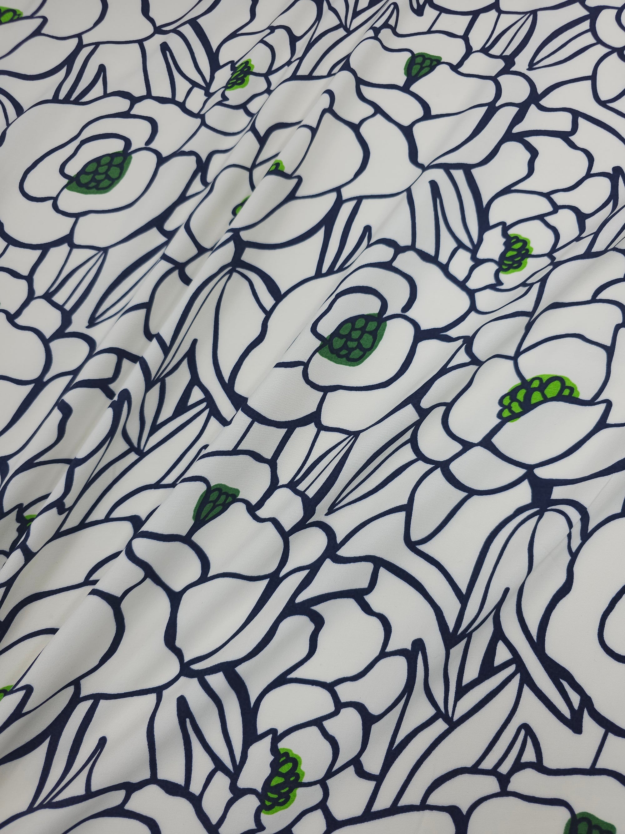 Ivory/Navy Poppy Outline Viscose