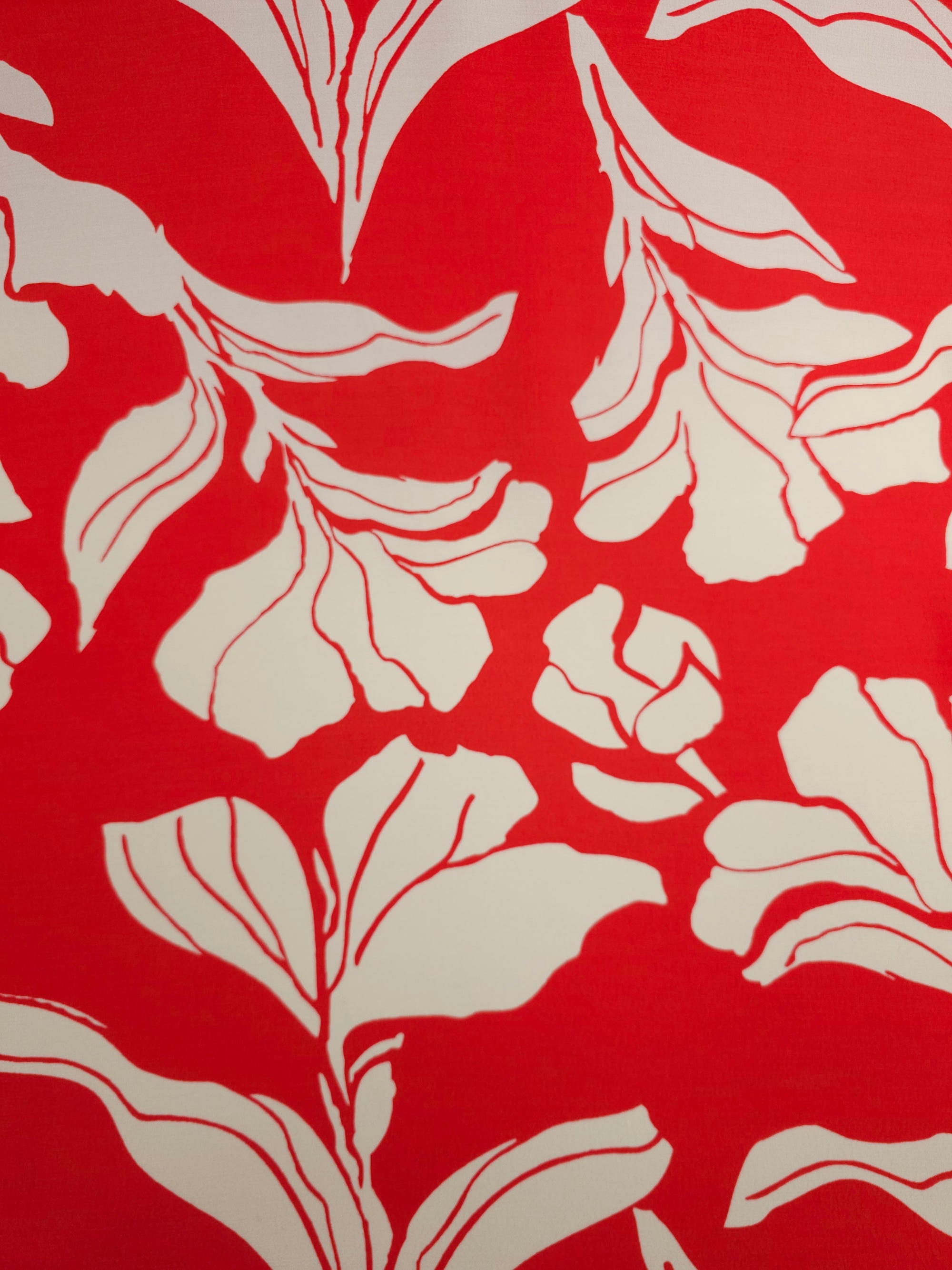 Red/Cream Large Flower Stem Viscose Crepe