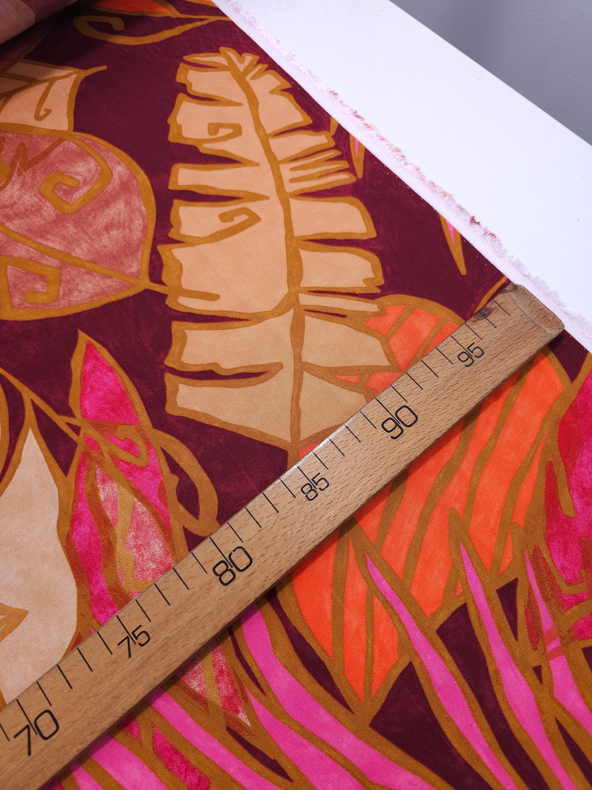 Plum/Orange Large Palm Leaf Viscose Challis