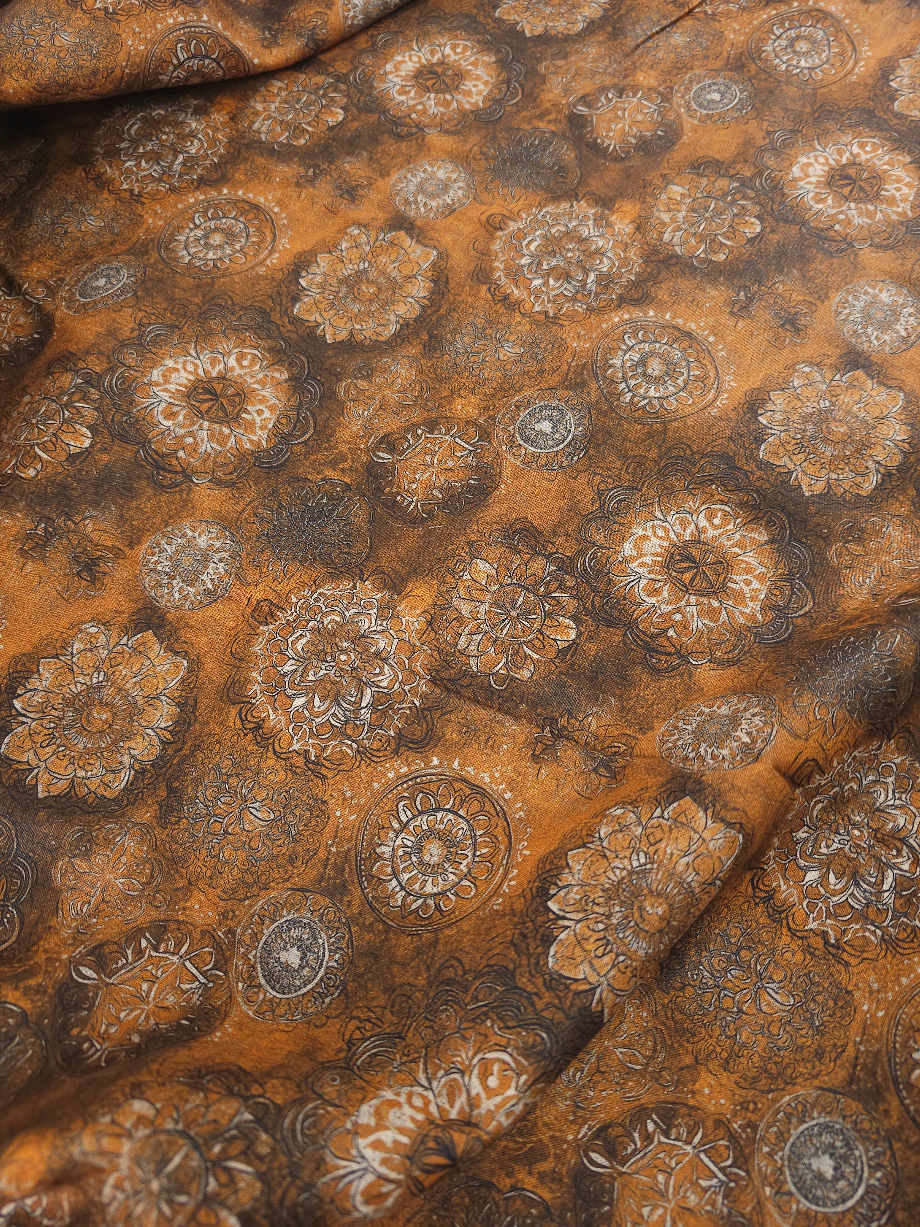 Brown Spiral Medallion 100% Cotton 106” *EXTRA WIDE*