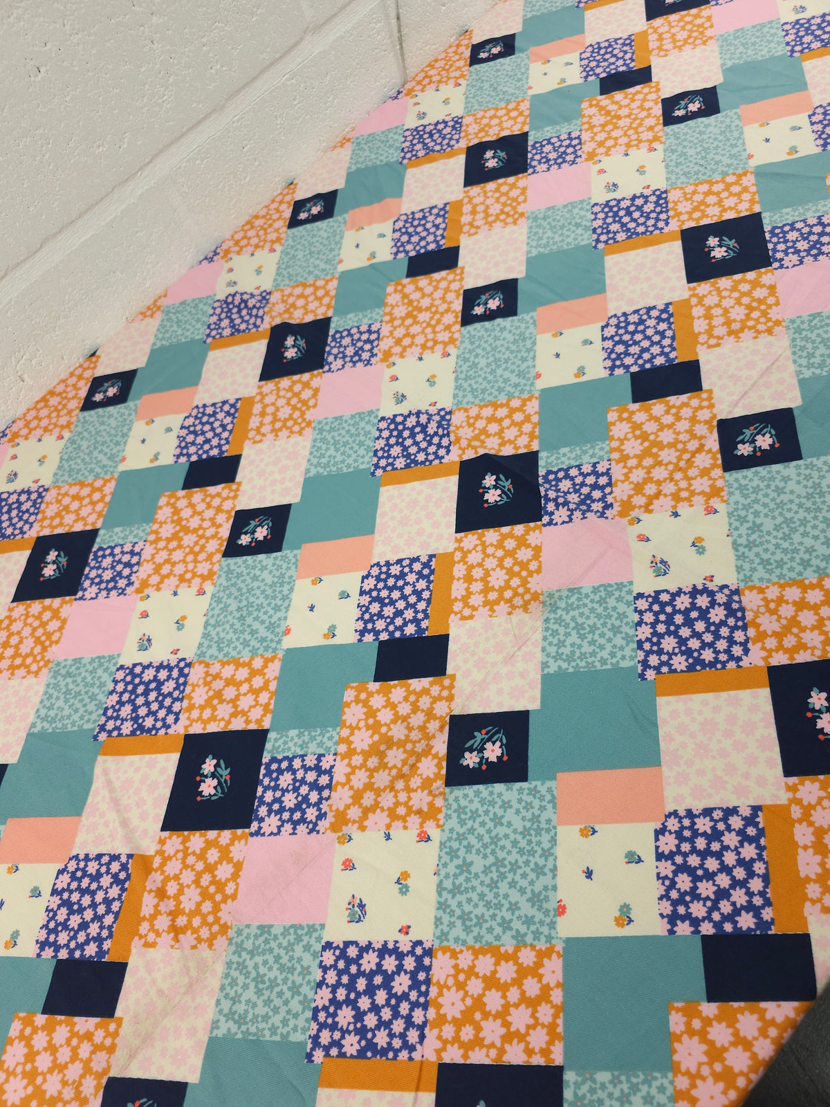 Soft Teal/Pink Patchwork Cotton Viscose