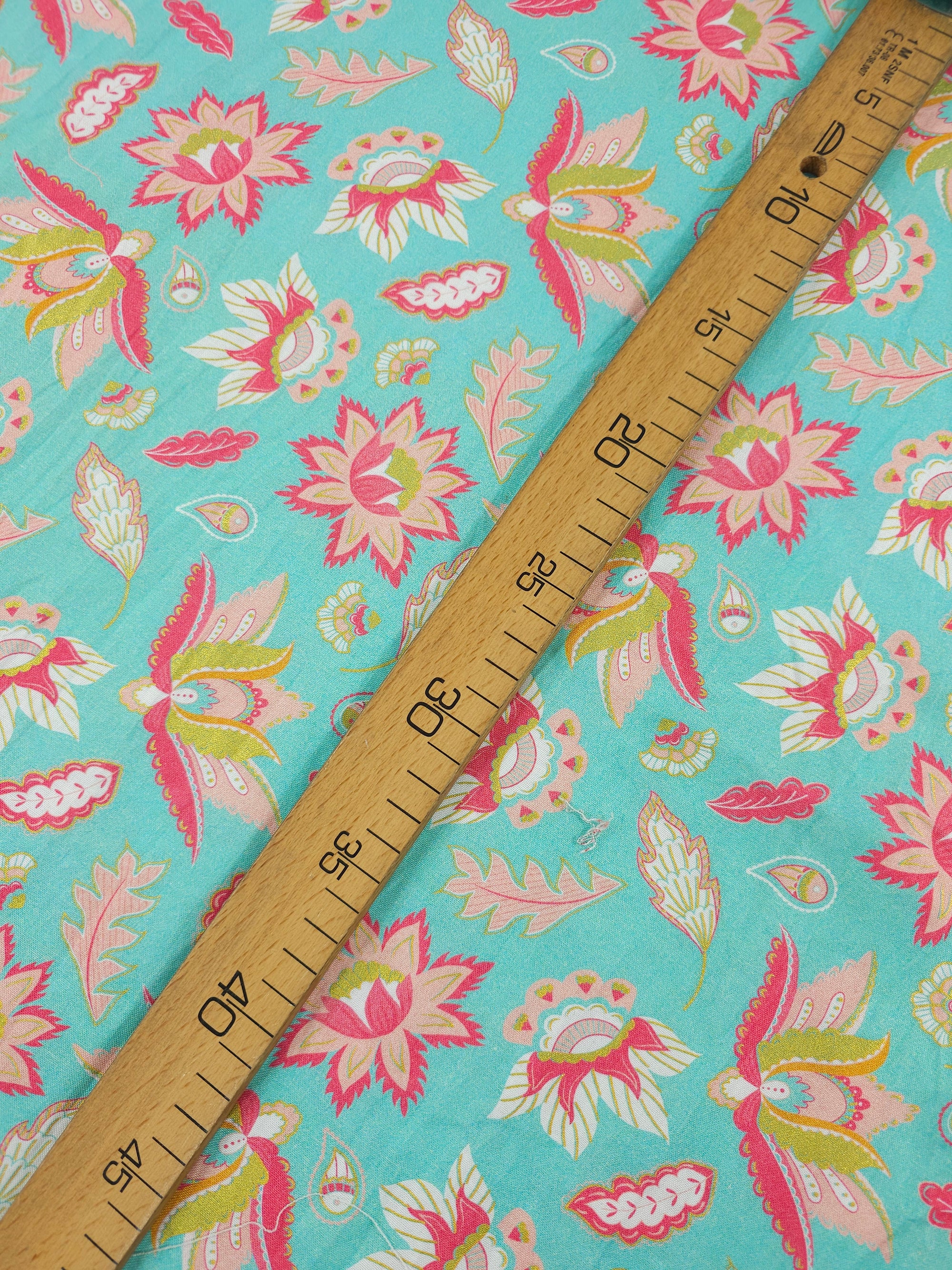 Turquoise/Pink Retro Floral 100% Cotton