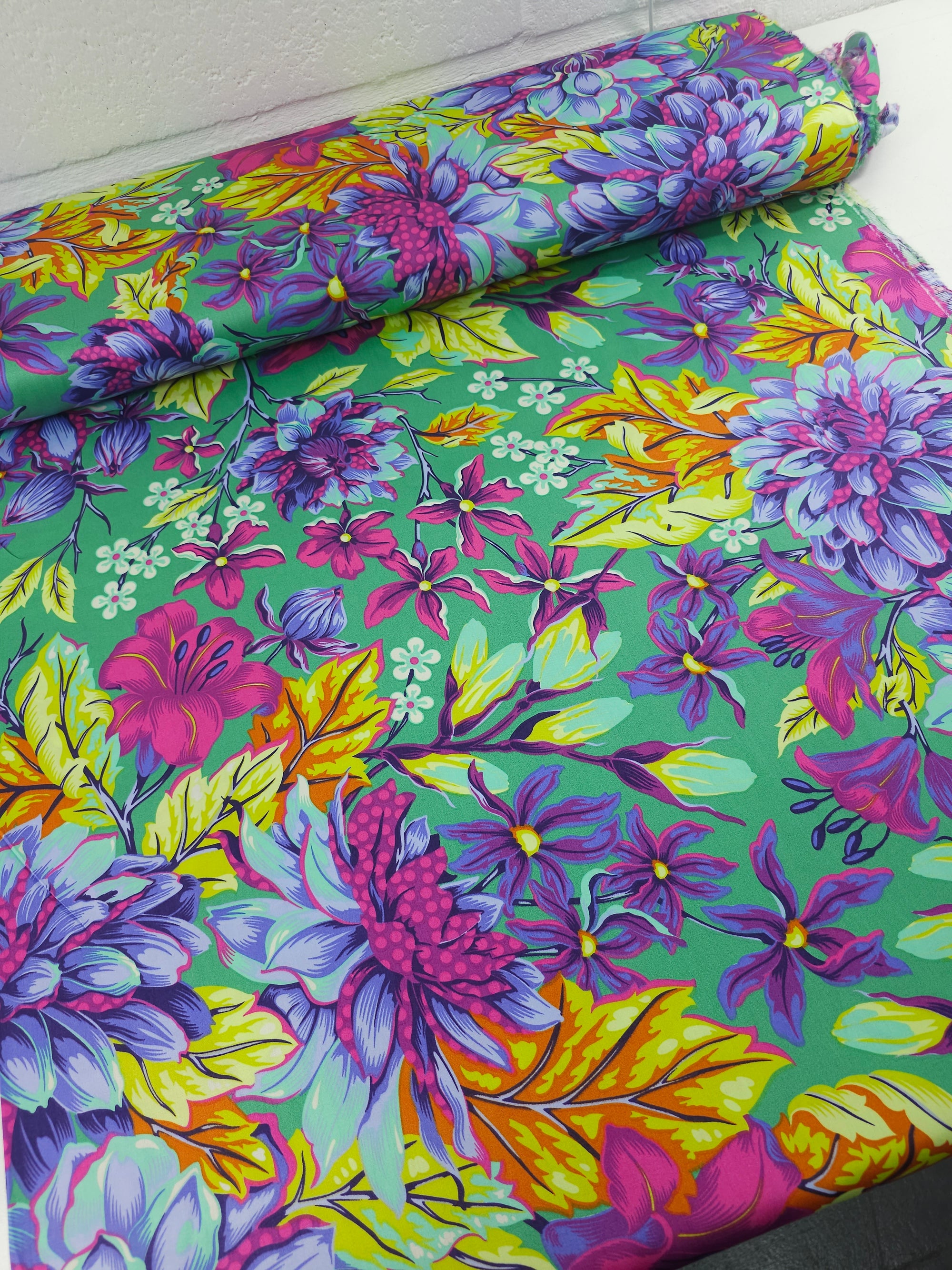 Teal Untamed Hello Dahlia Cotton Sateen 108" - Tula Pink *EXTRA WIDE*
