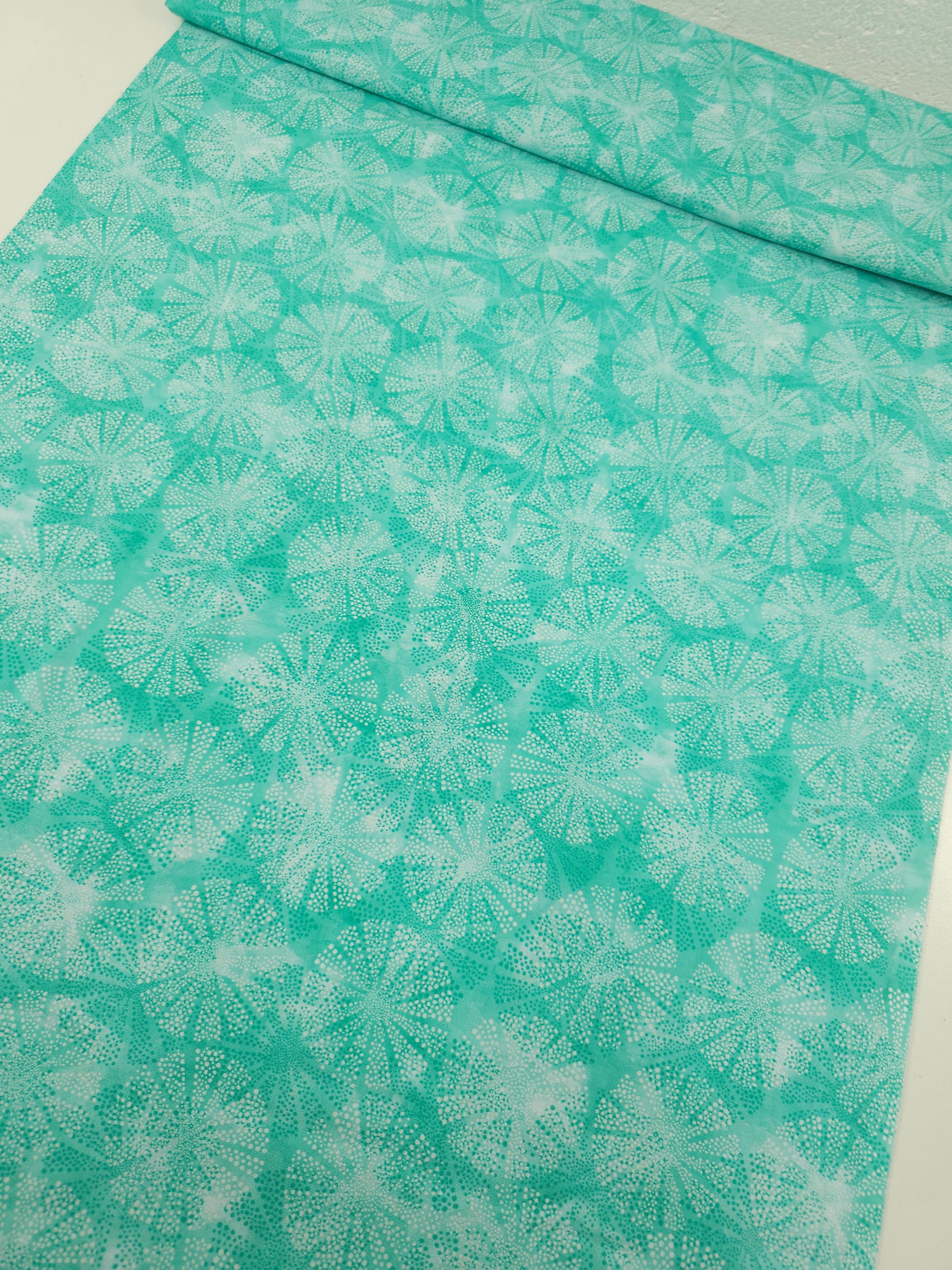 Minty Turquoise Dotty Fan Spiral 100% Cotton